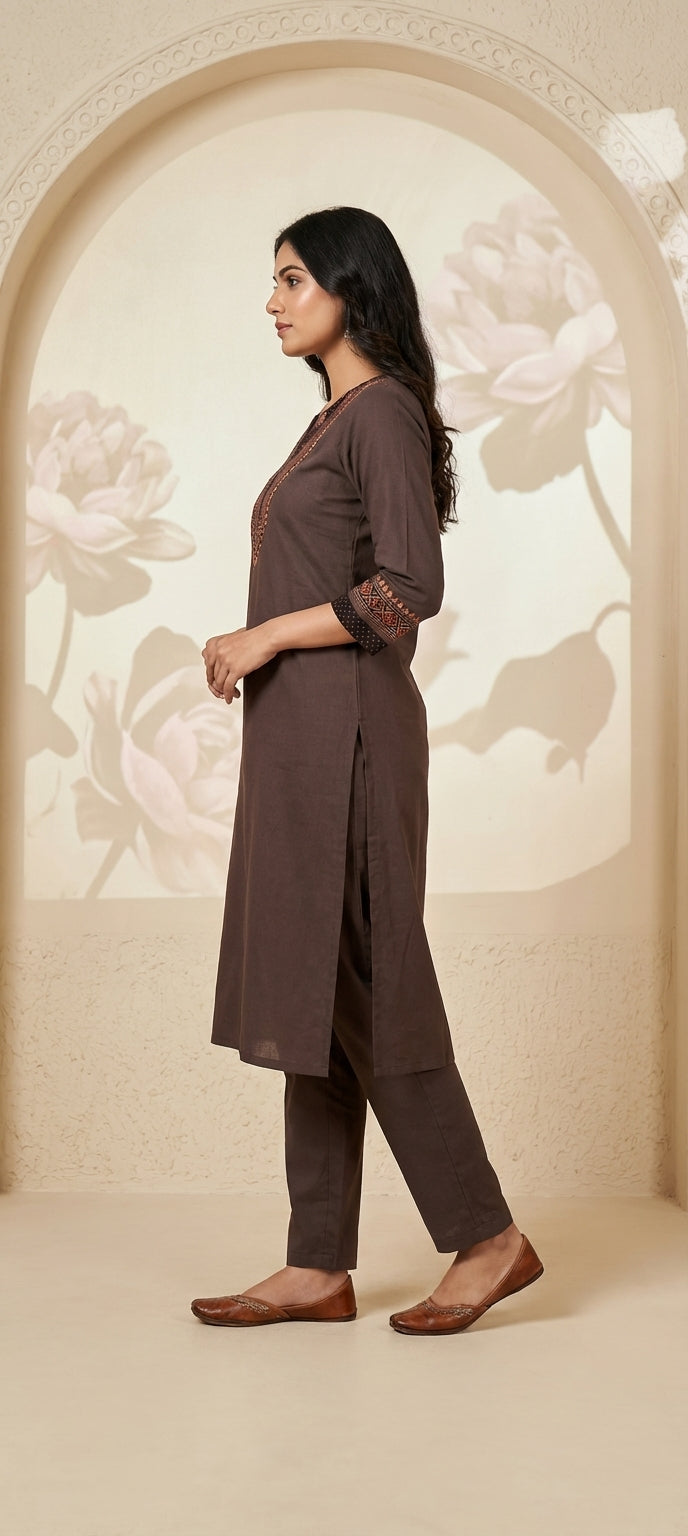 Ethnic Mirror & Thread Embroidery Kurti with Pant Set