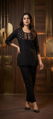 Classic Black Short Kurti with Subtle Thread Work