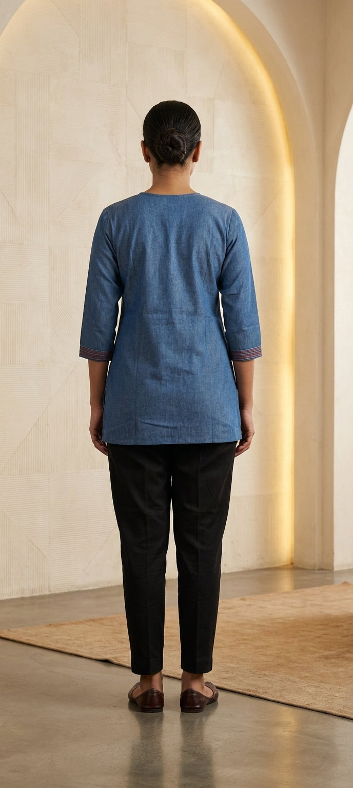 Everyday Elegance Thread Work Short Kurti - DENIM BLUE