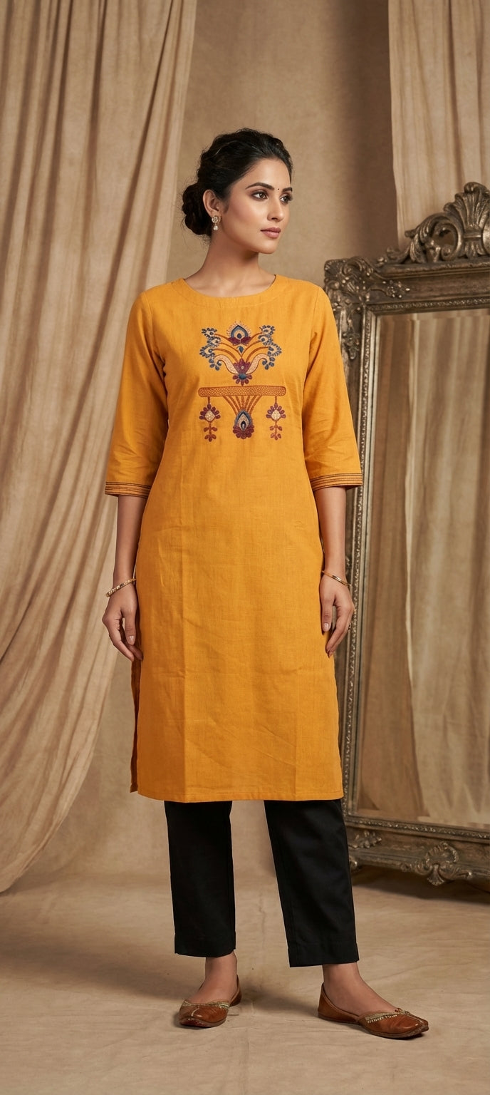 Traditional Front Thread Embroidery Long Kurti