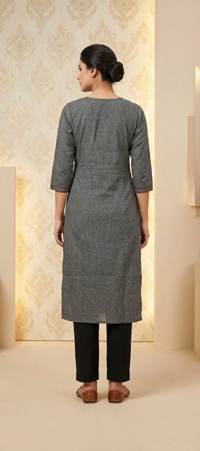 Paneri Embroidery Charcoal Grey Embroidered Kurti