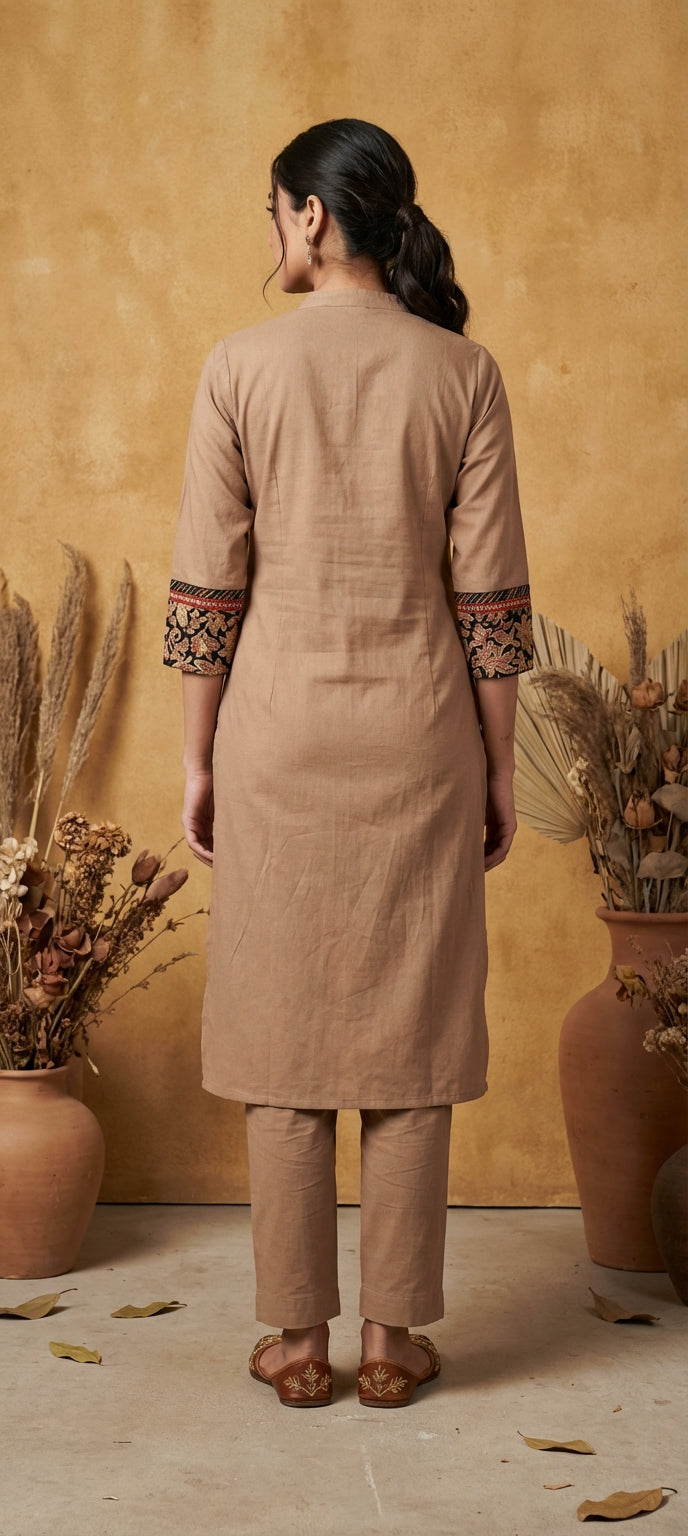 Traditional Embroidered Neck Kurti Pant Co-Ord Set