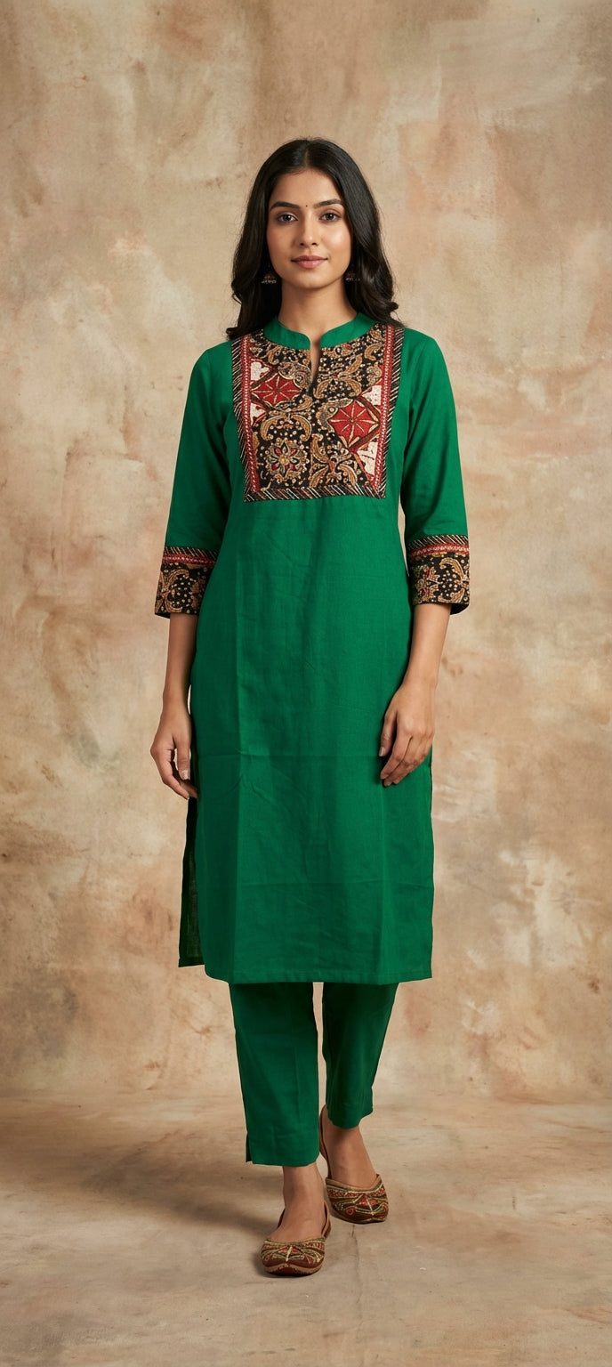 Classic  Green Ethnic Kurti with Pant Set