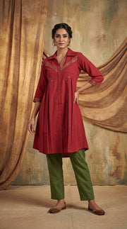 Embroidered Collared Neck A-Line Kurti
