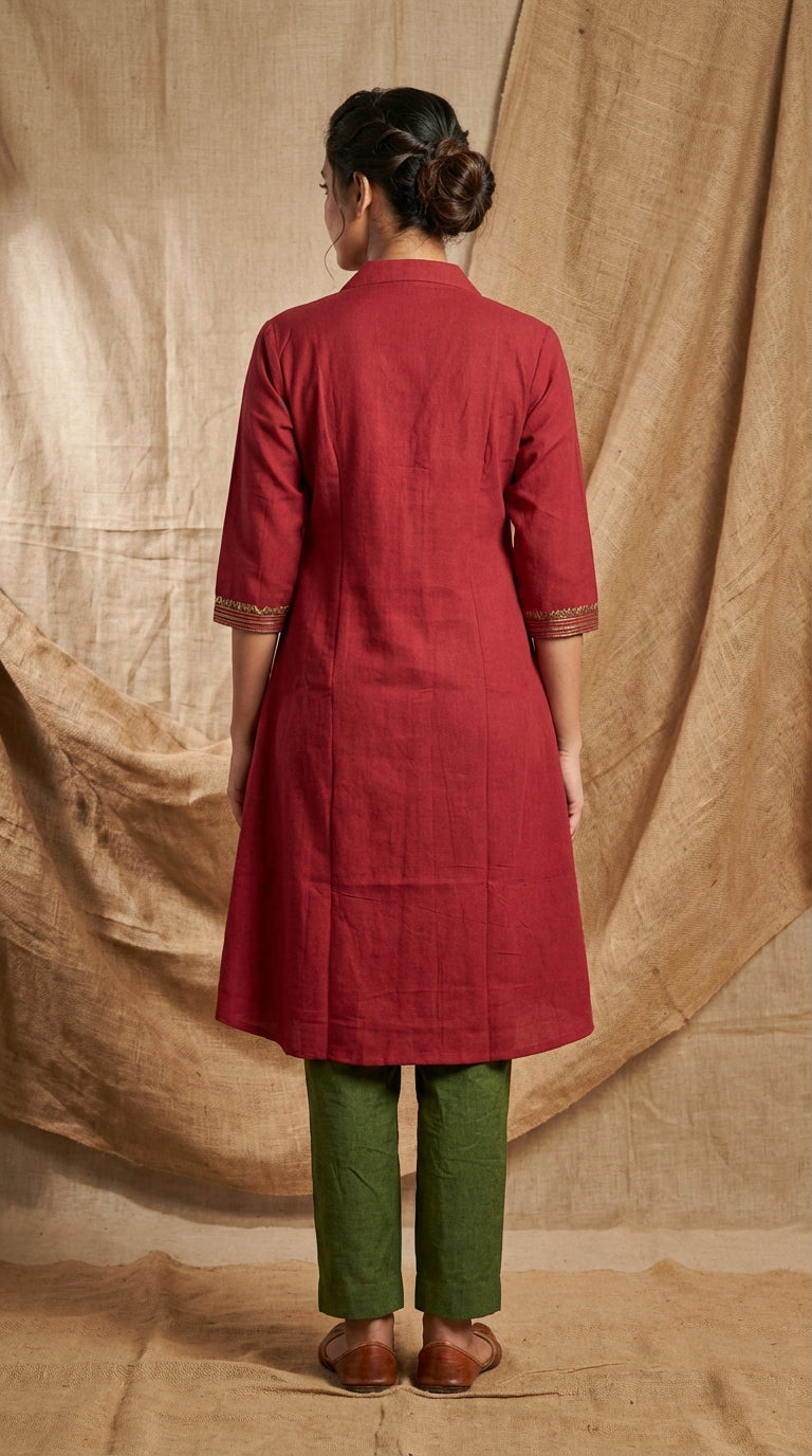 Embroidered Collared Neck A-Line Kurti