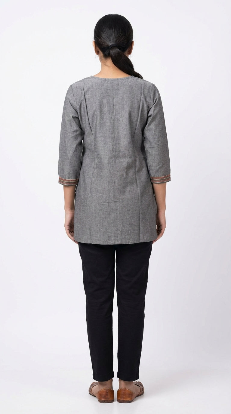 Classic Grey Thread Work Short Kurti