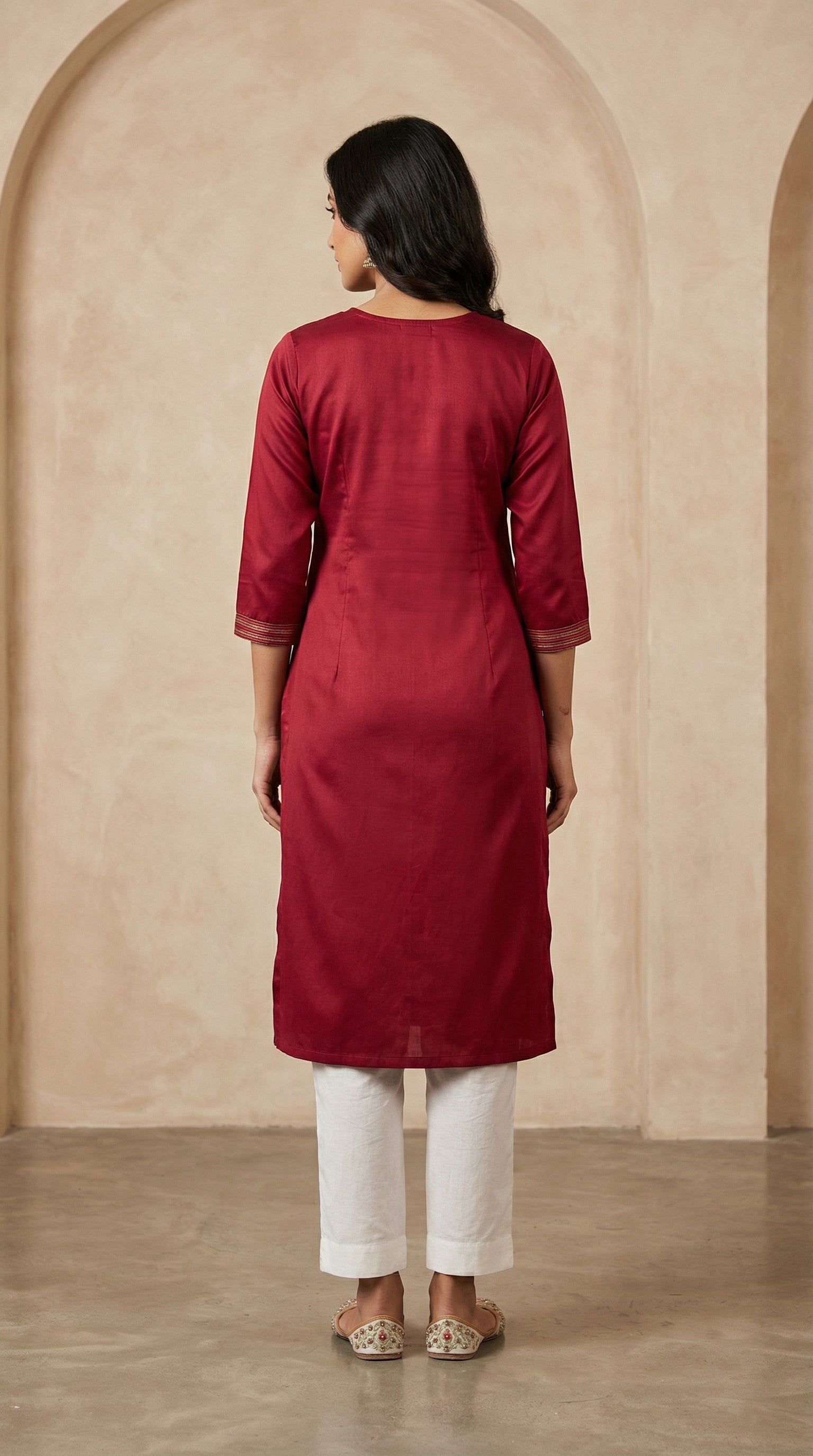 Designer Maroon Embroidered Gaji Silk Kurti for Women