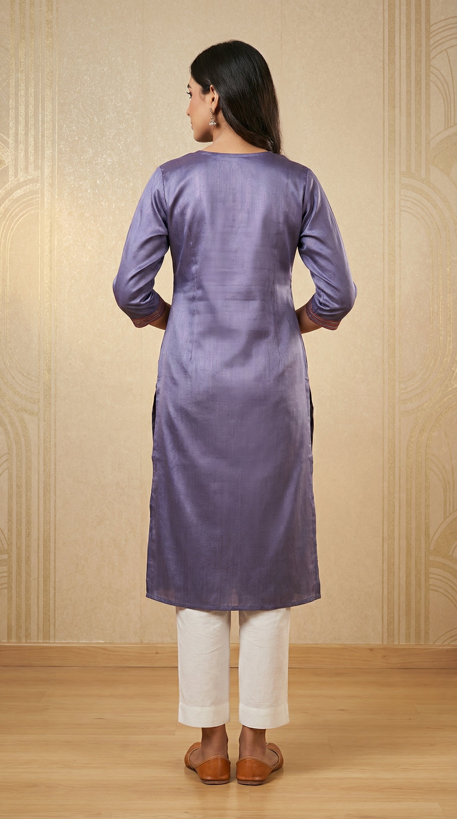 Traditional  Gaji Silk Long Kurti with Thread Work