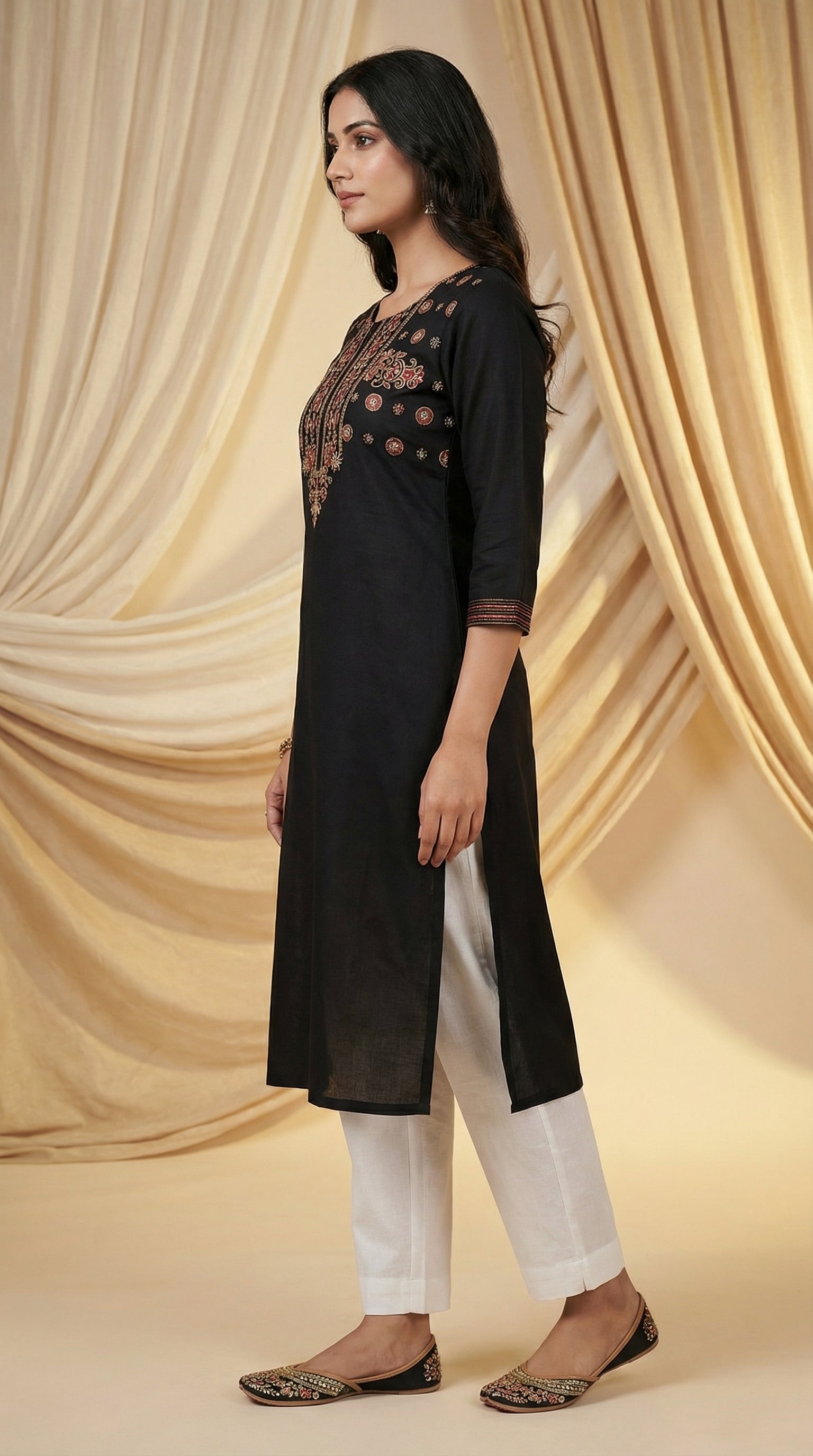 Royal Black Gaji Silk Straight Long Kurti