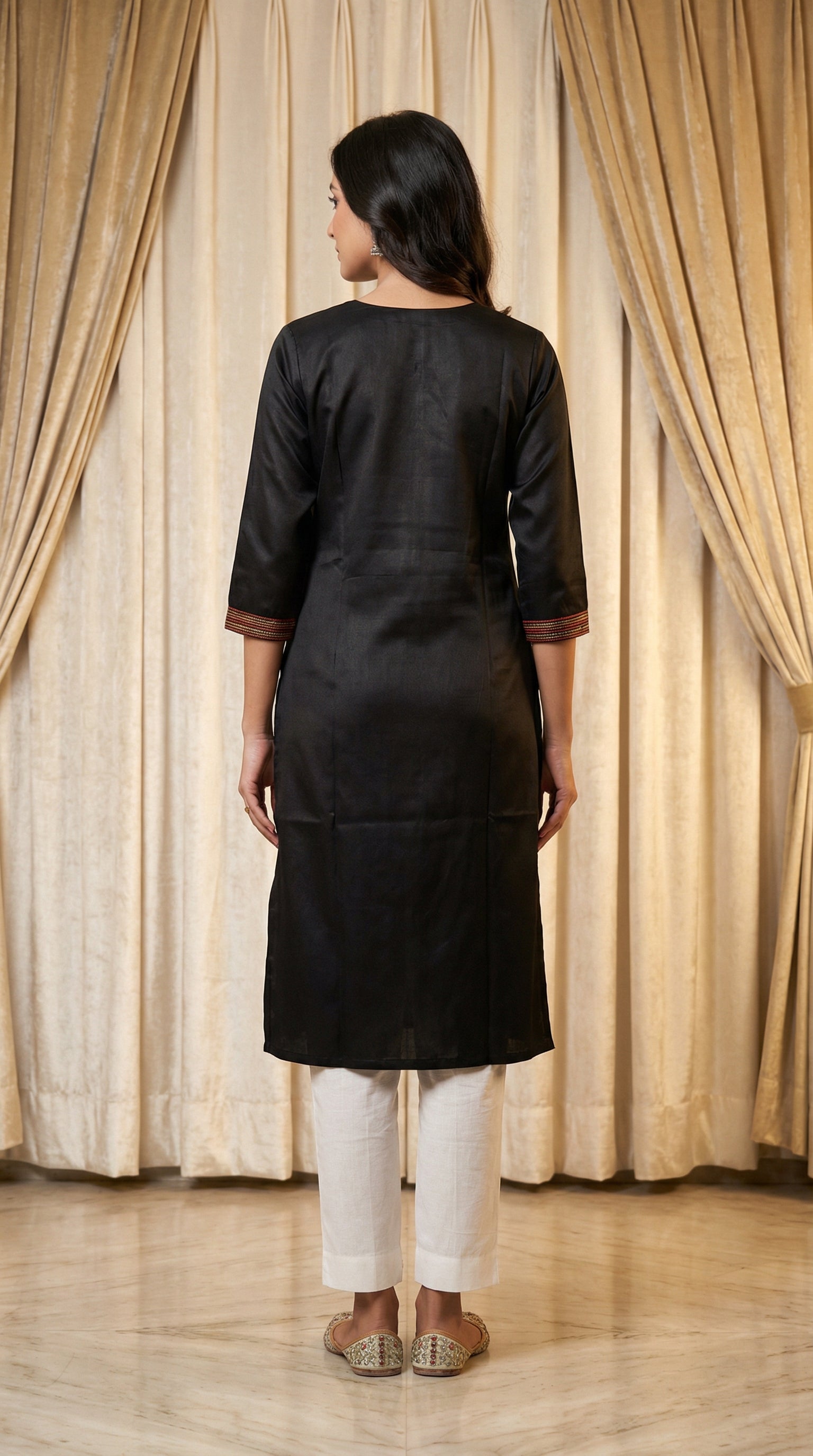 Royal Black Gaji Silk Straight Long Kurti