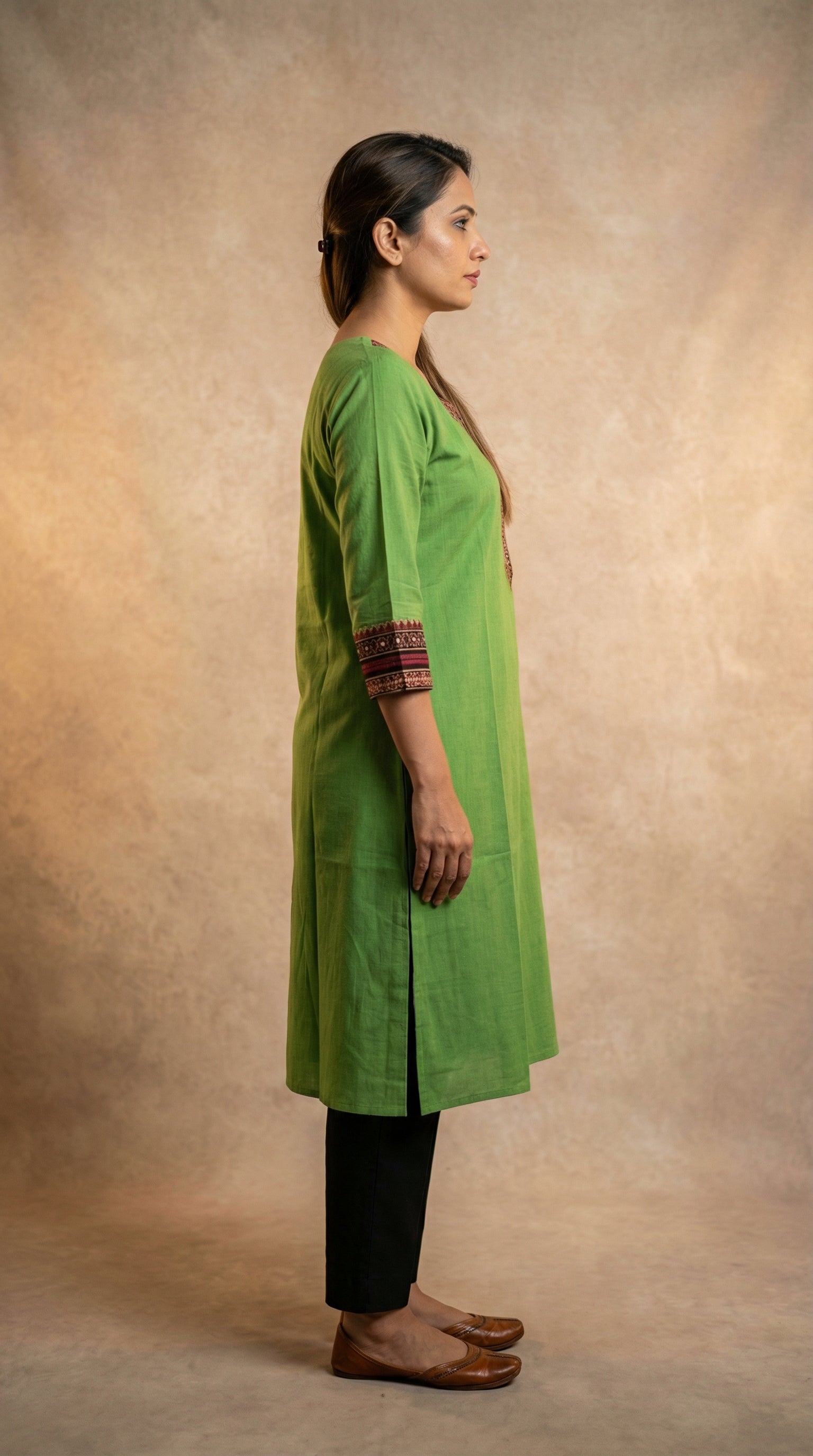 Stylish Green Kurti with Intricate Neck & Sleeve Embroidery