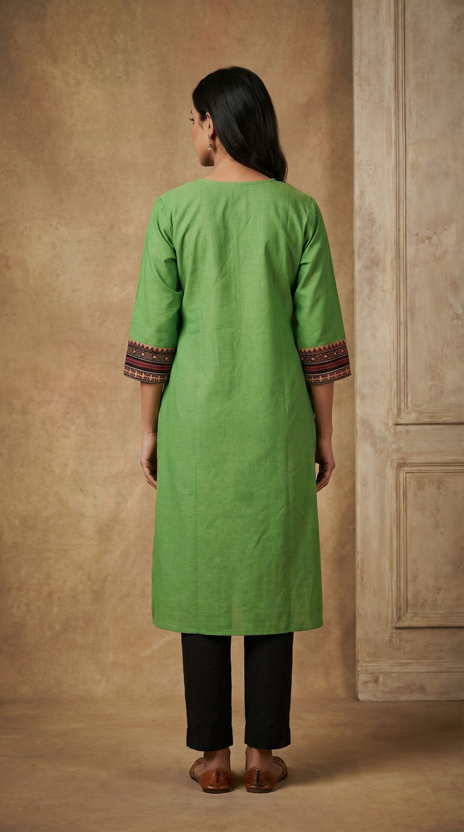 Stylish Green Kurti with Intricate Neck & Sleeve Embroidery