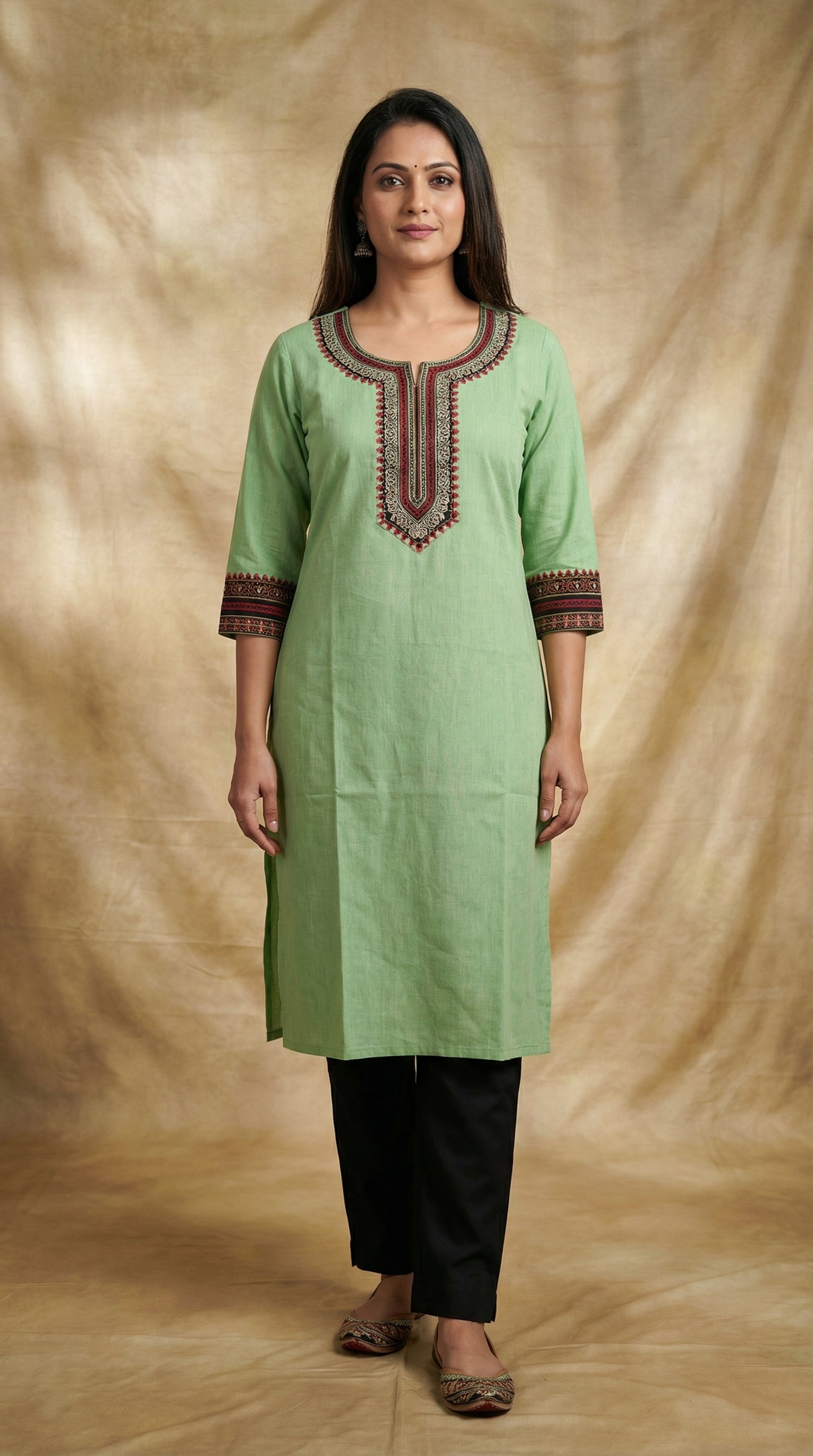 Classic Green Kurti with Traditional Thread Embroidery