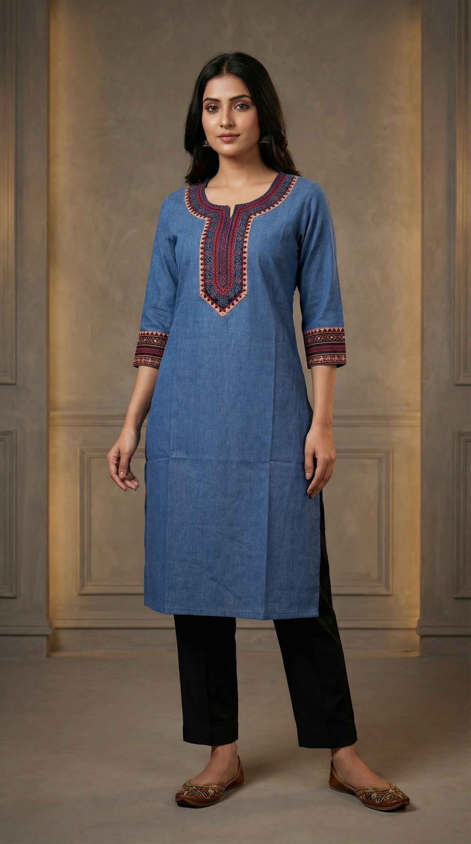 Elegant Embroidered Straight Kurti with Ethnic Neck Work