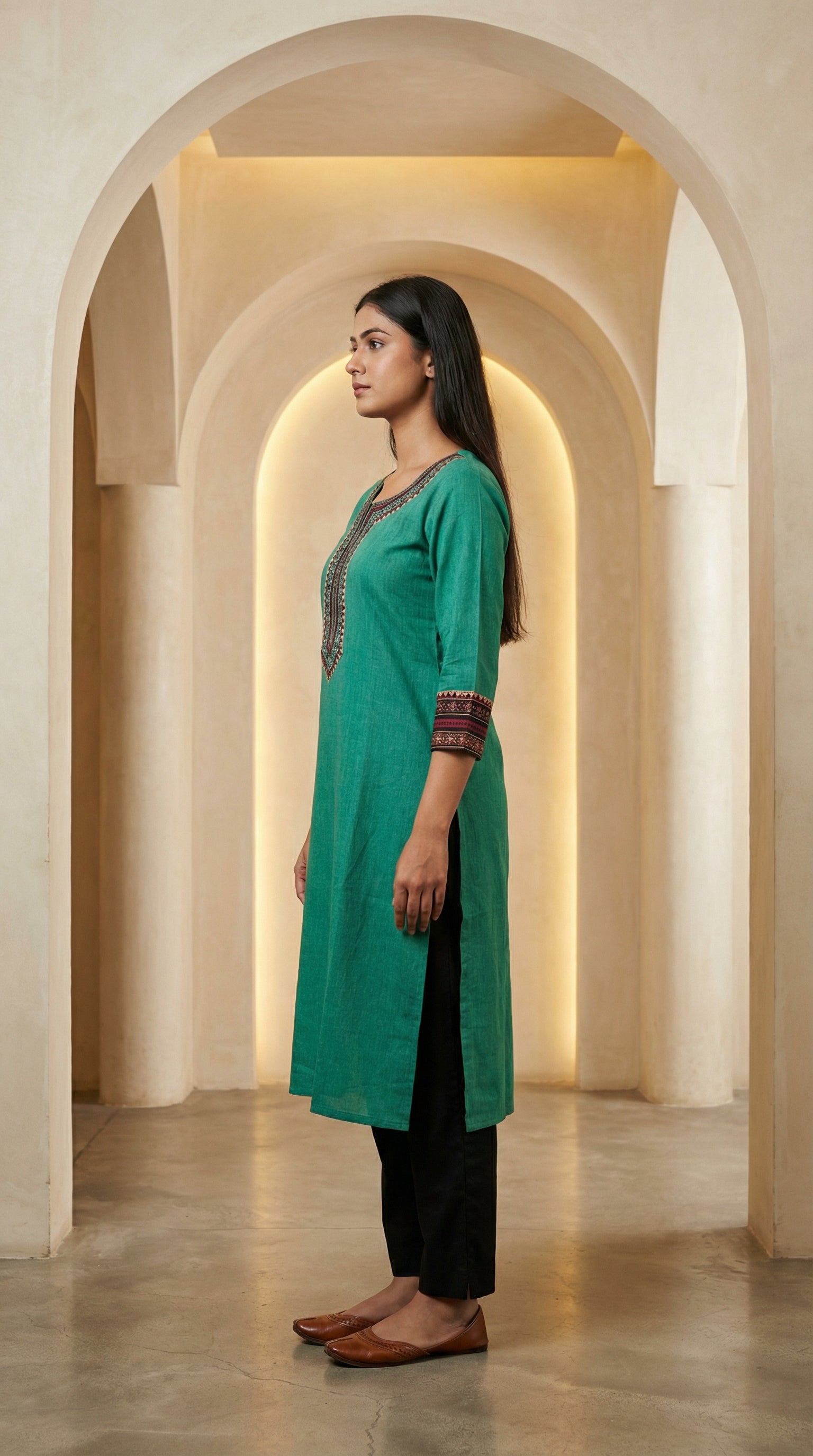 Elegant Sea Green Embroidered Straight Kurti with Ethnic Neck Work