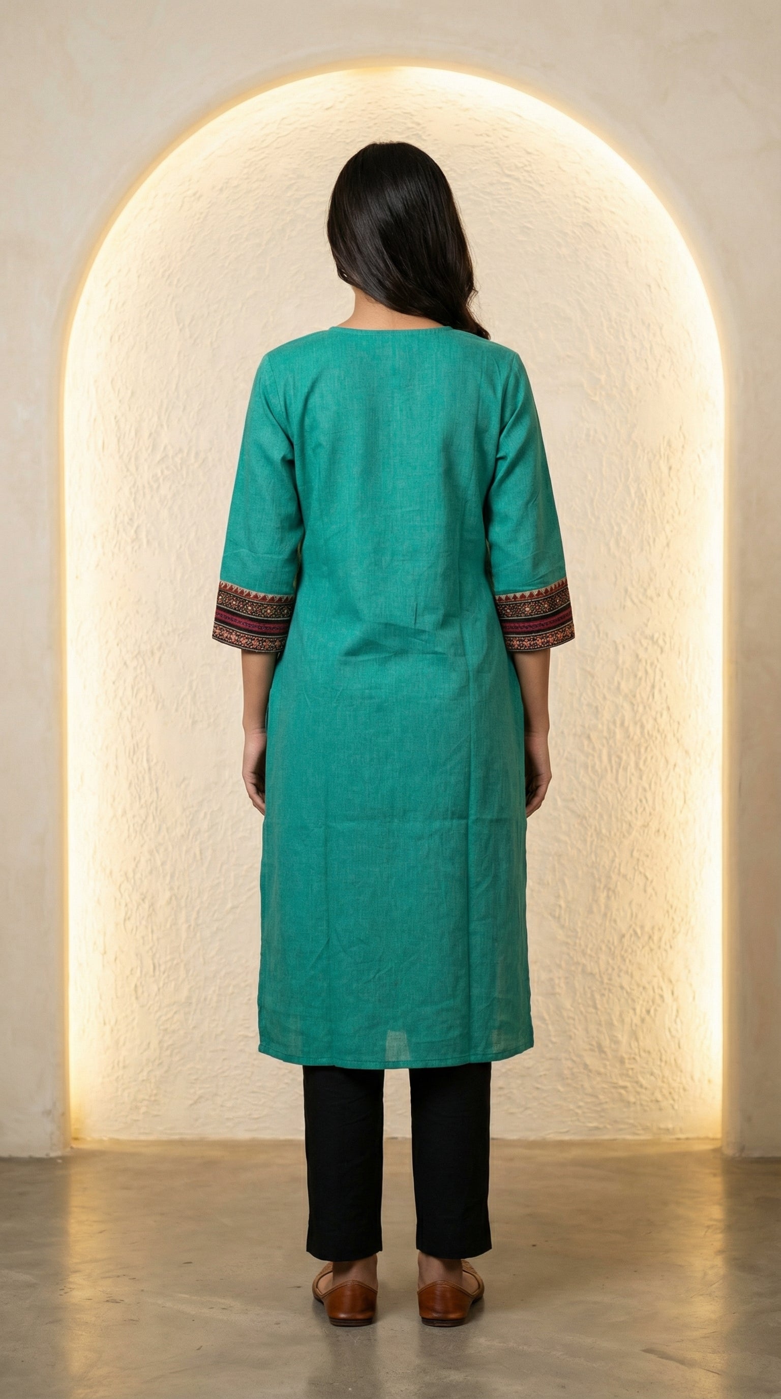 Elegant Sea Green Embroidered Straight Kurti with Ethnic Neck Work