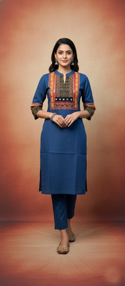 Cotton Embroidery Work Kurti with Pant Set