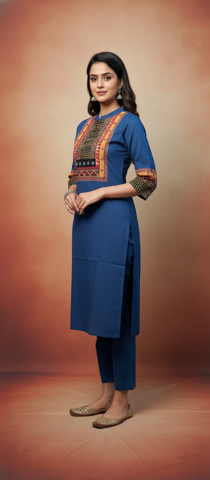 Cotton Embroidery Work Kurti with Pant Set