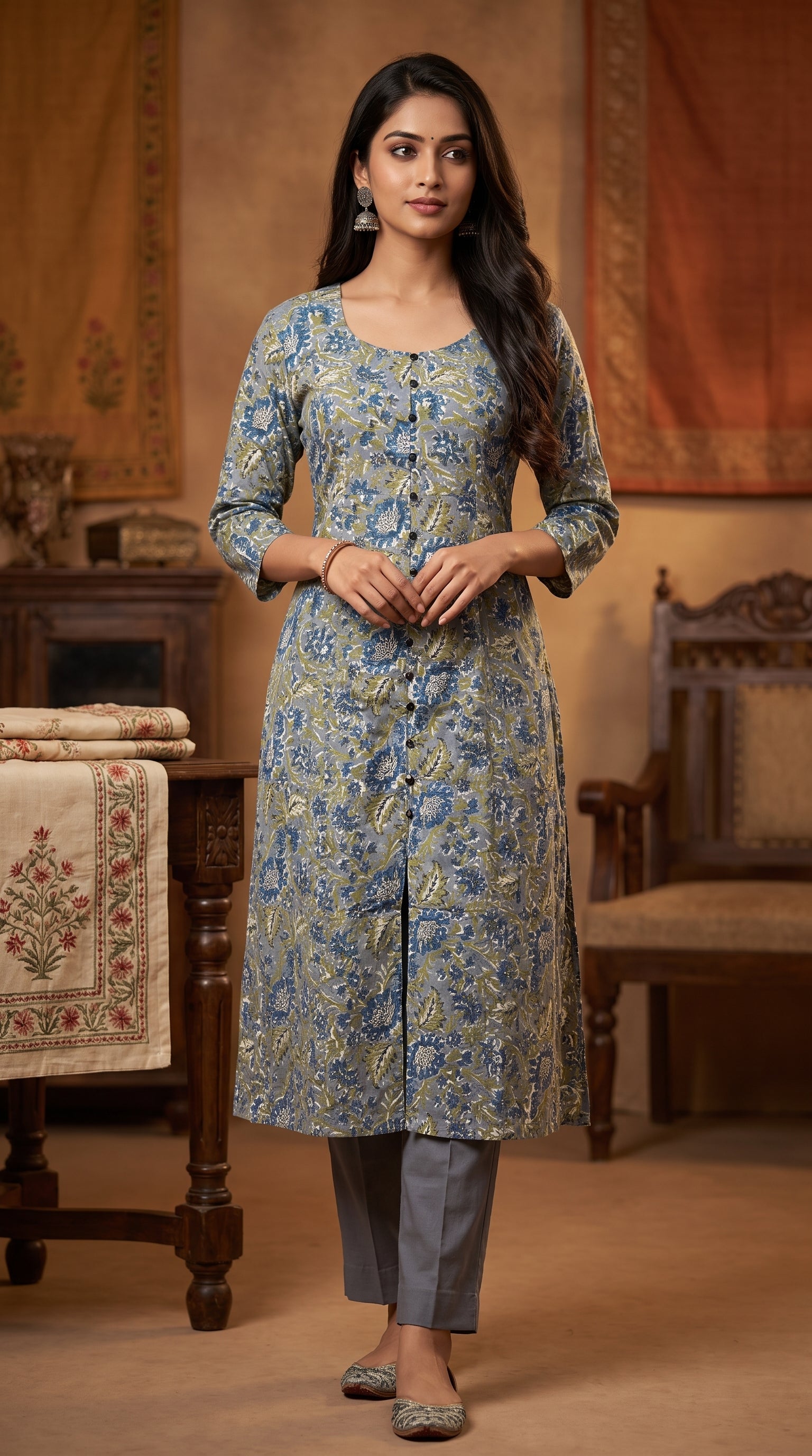 Paneri Embroidery Floral Printed Kurti