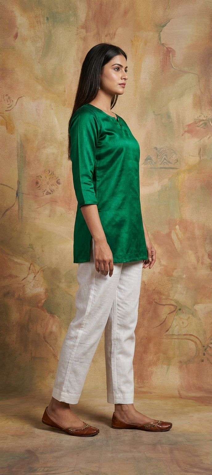 Premium Plain Gaji Silk Short Kurti - GREEN