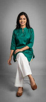 Premium Plain Gaji Silk Short Kurti - GREEN