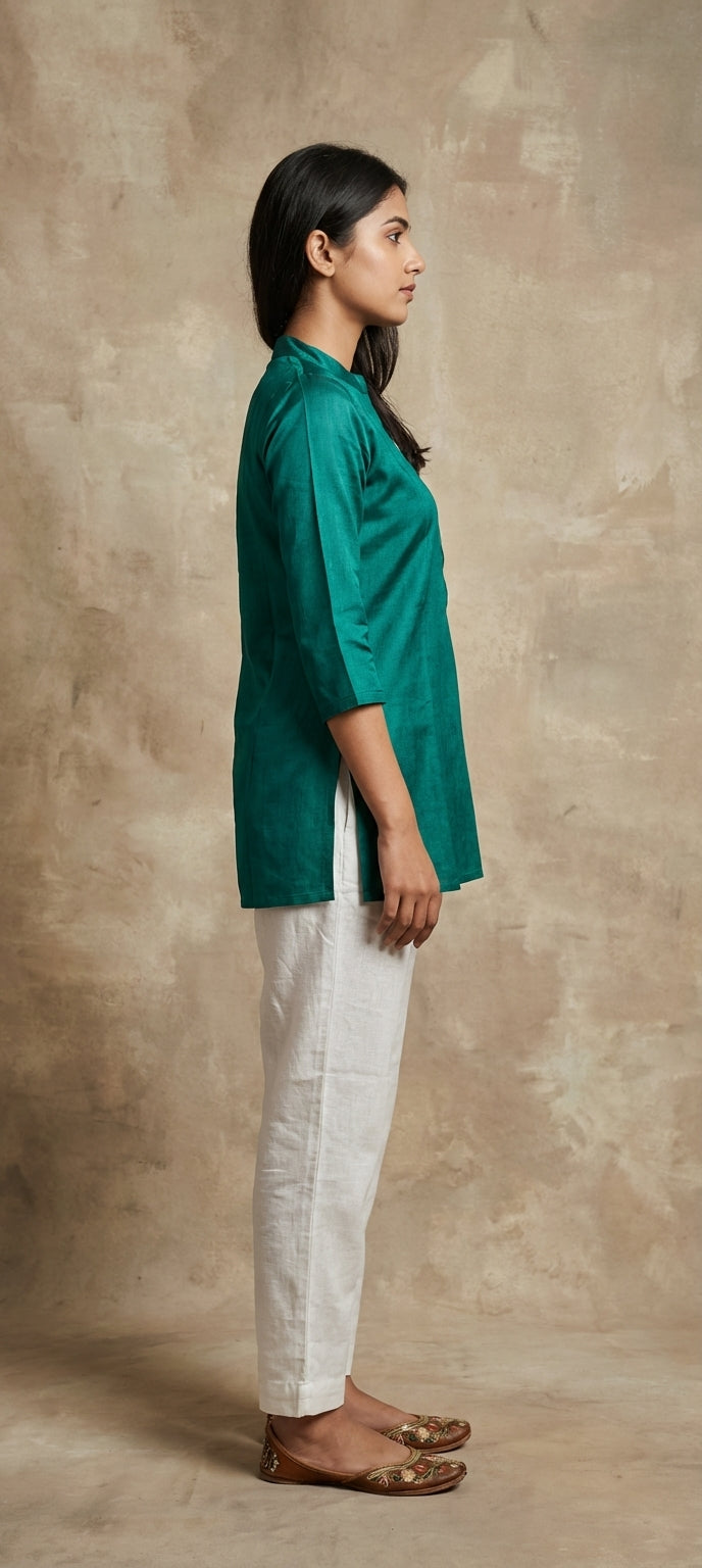 Premium Plain Gaji Silk Short Kurti - GREEN