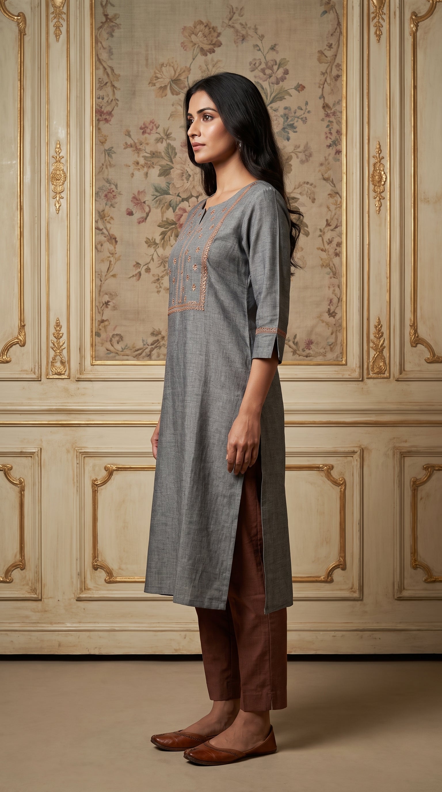 Paneri Elegant Floral Embroidered Straight Kurti