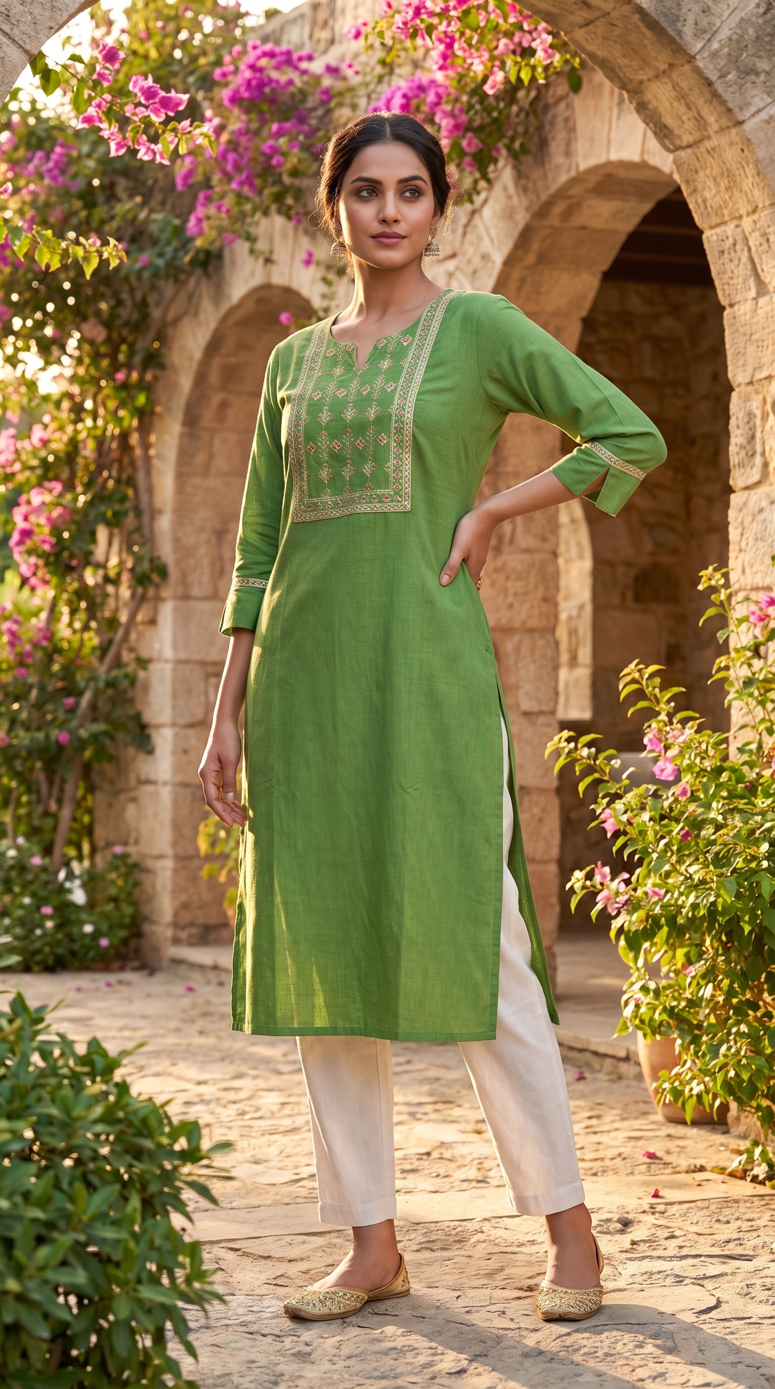 Paneri Elegant Floral Embroidered Straight Kurti