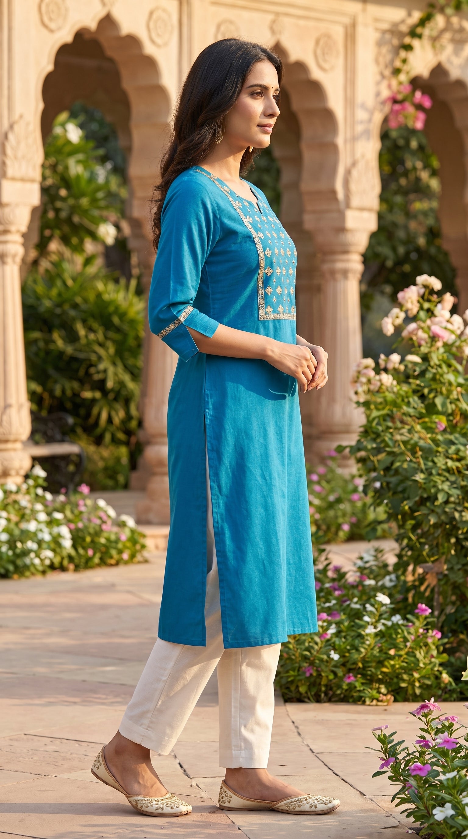 Paneri Elegant Floral Embroidered Straight Kurti