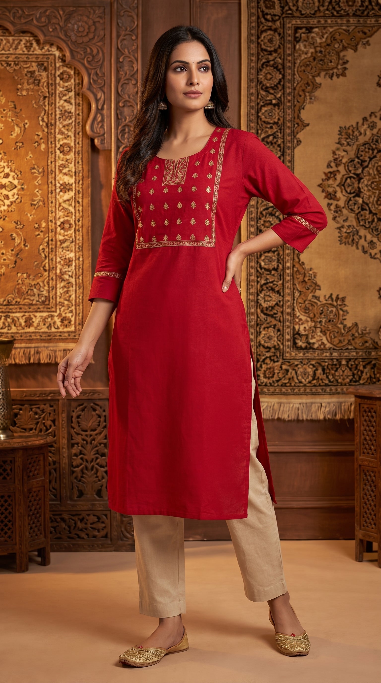 Paneri Elegant Floral Embroidered Straight Kurti