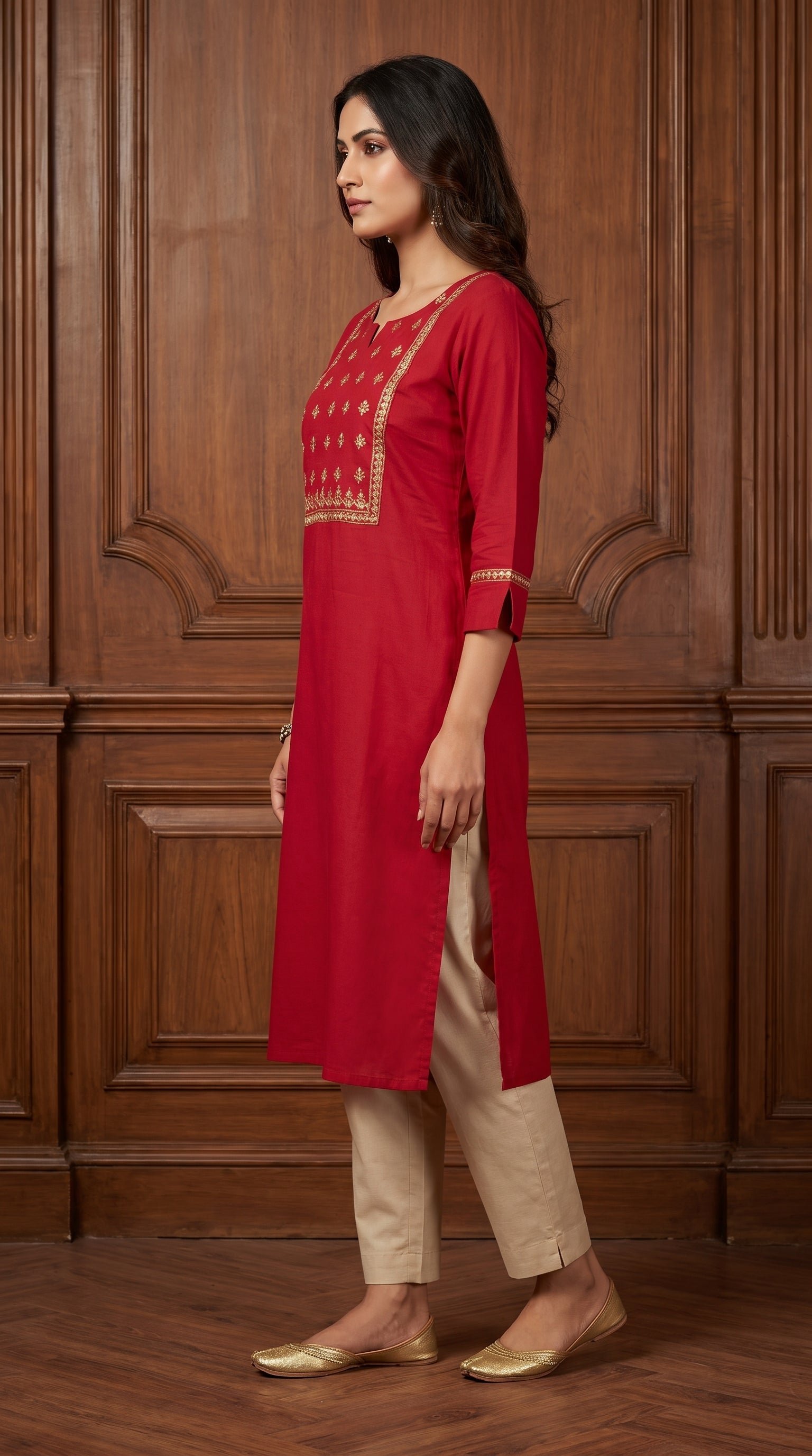 Paneri Elegant Floral Embroidered Straight Kurti