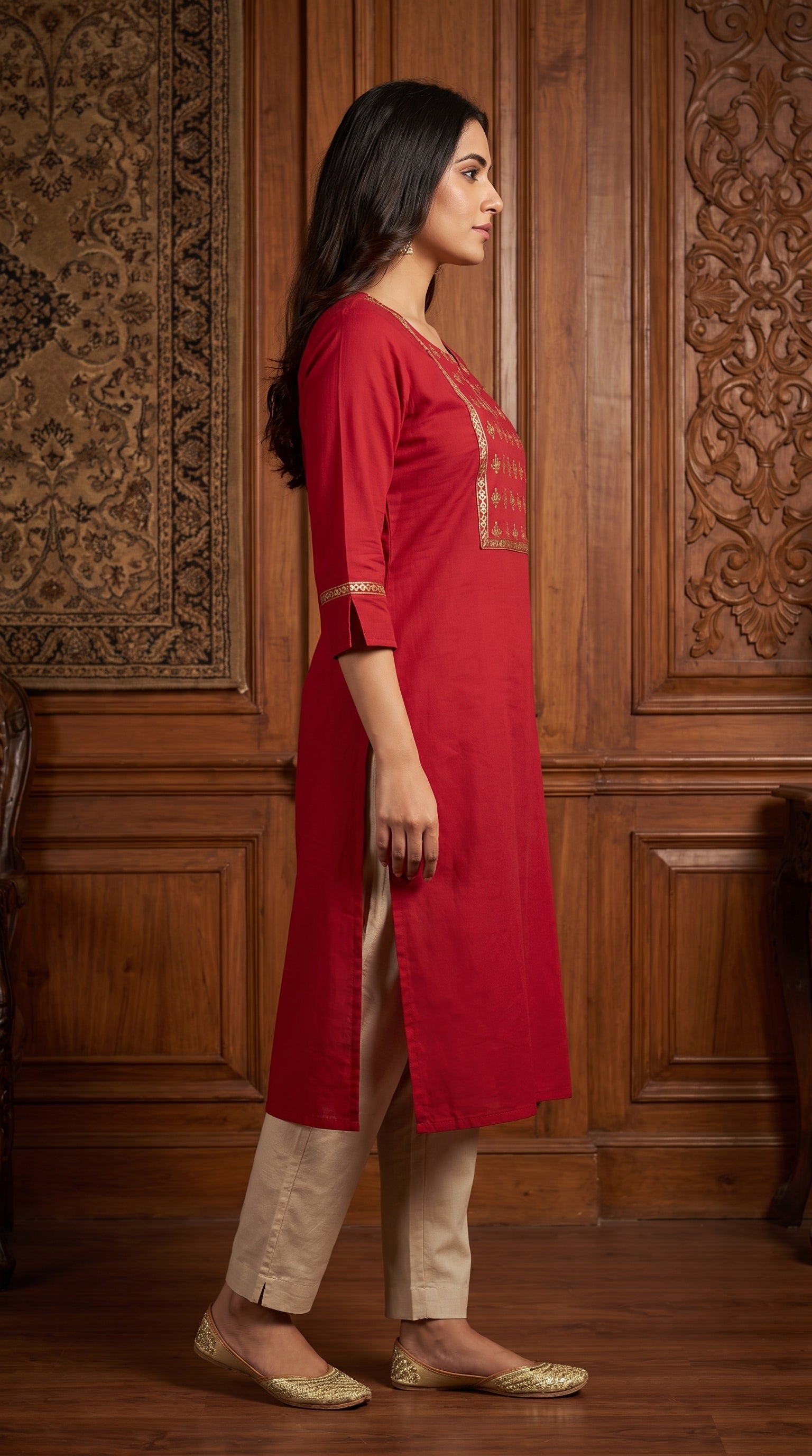 Paneri Elegant Floral Embroidered Straight Kurti