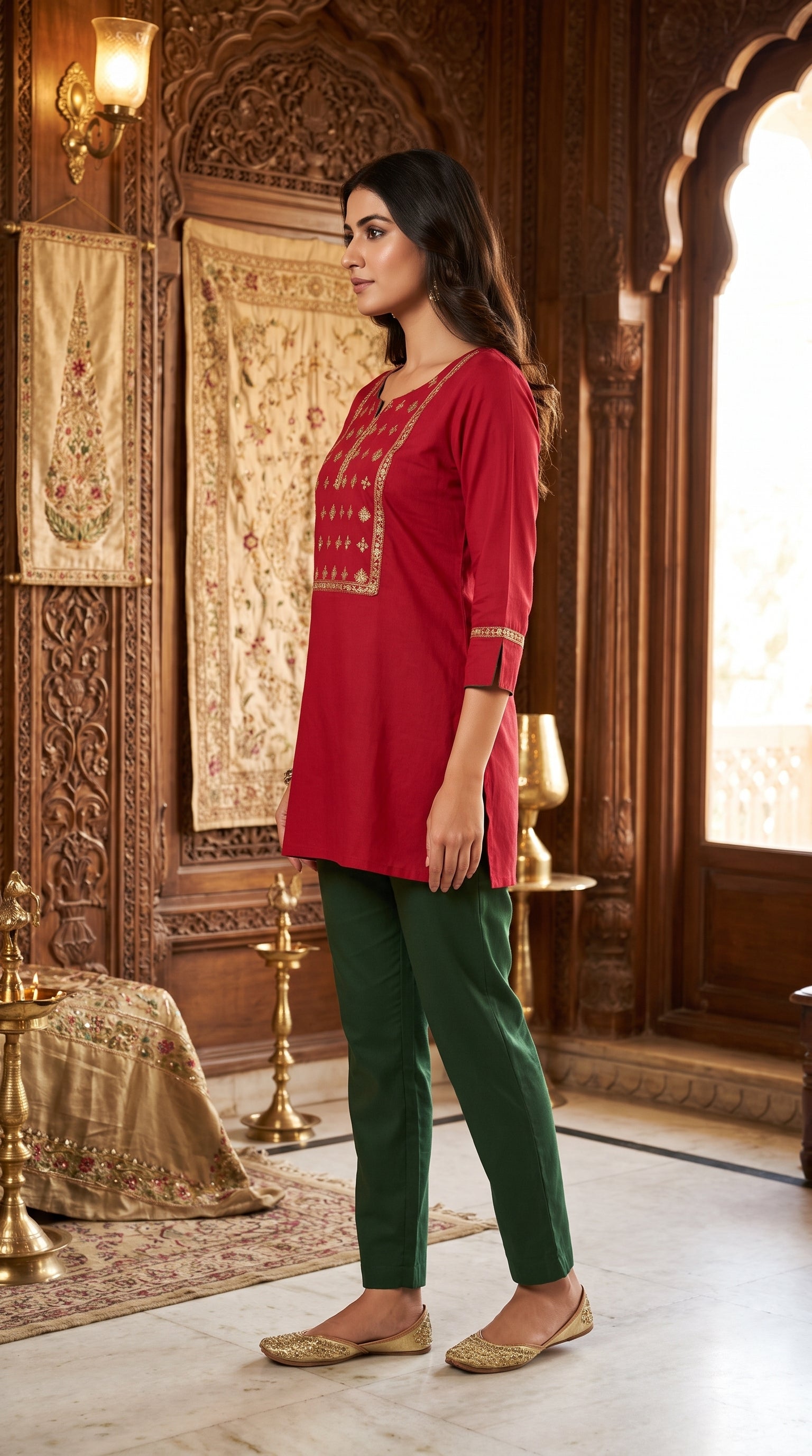 PaneriGrace Embroidered Cotton Short Kurti