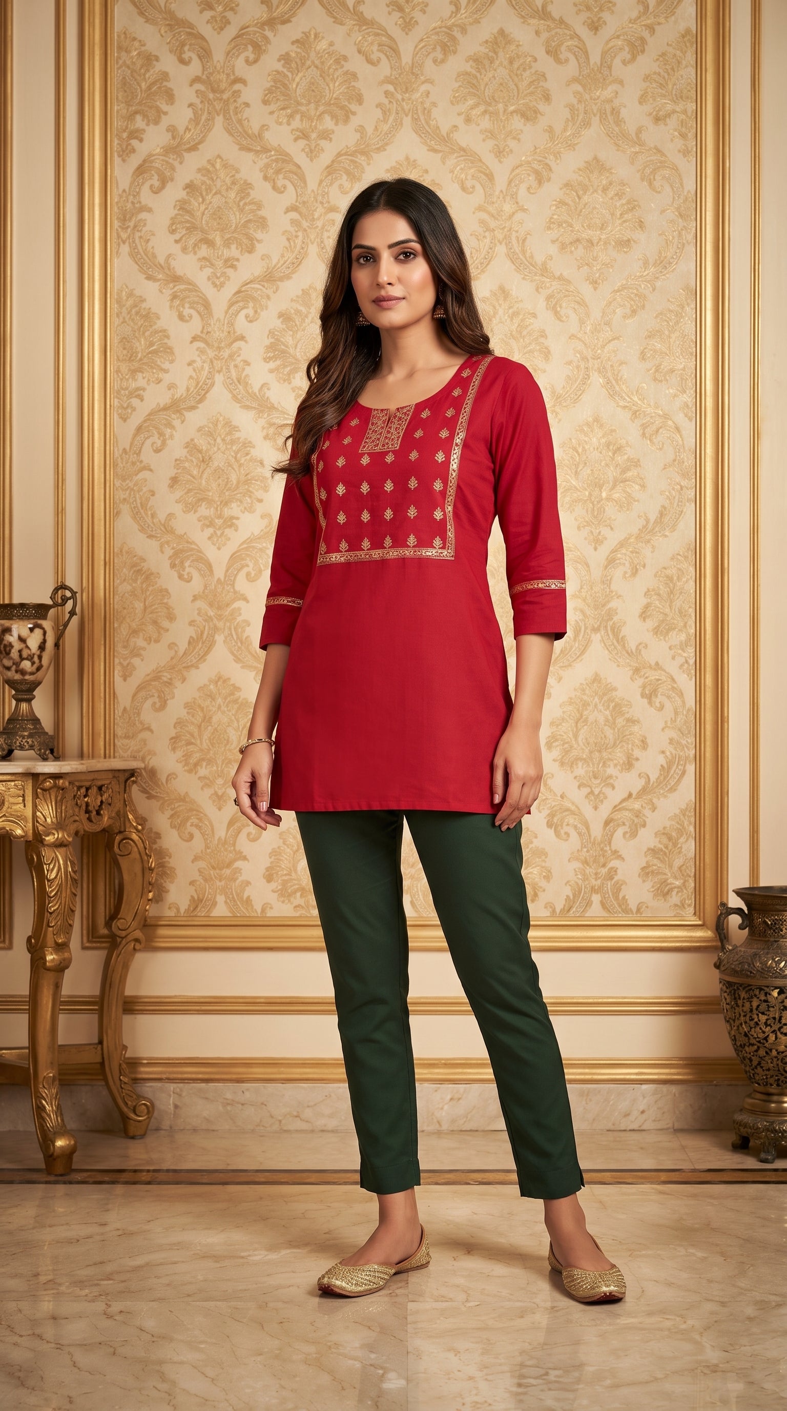 Women's Embroidered Cotton Short Kurti