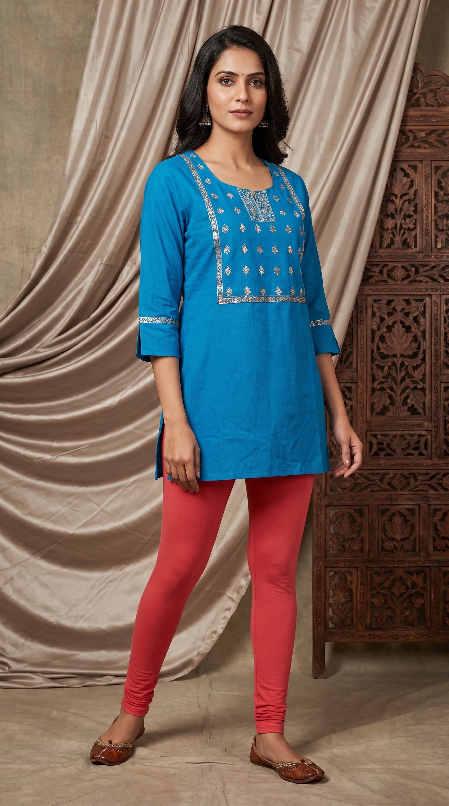 Women's Embroidered Cotton Short Kurti