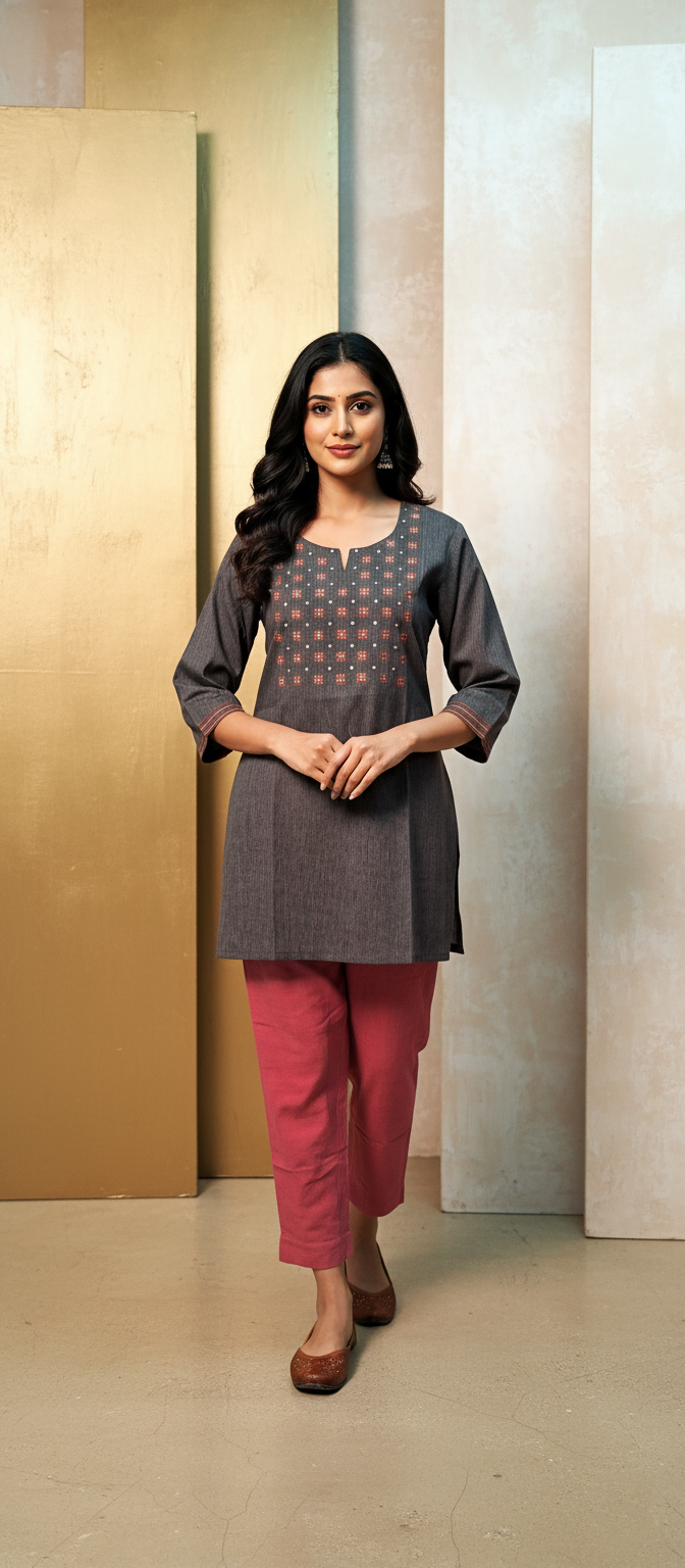 Elegant Threaded Charm Short Kurti
