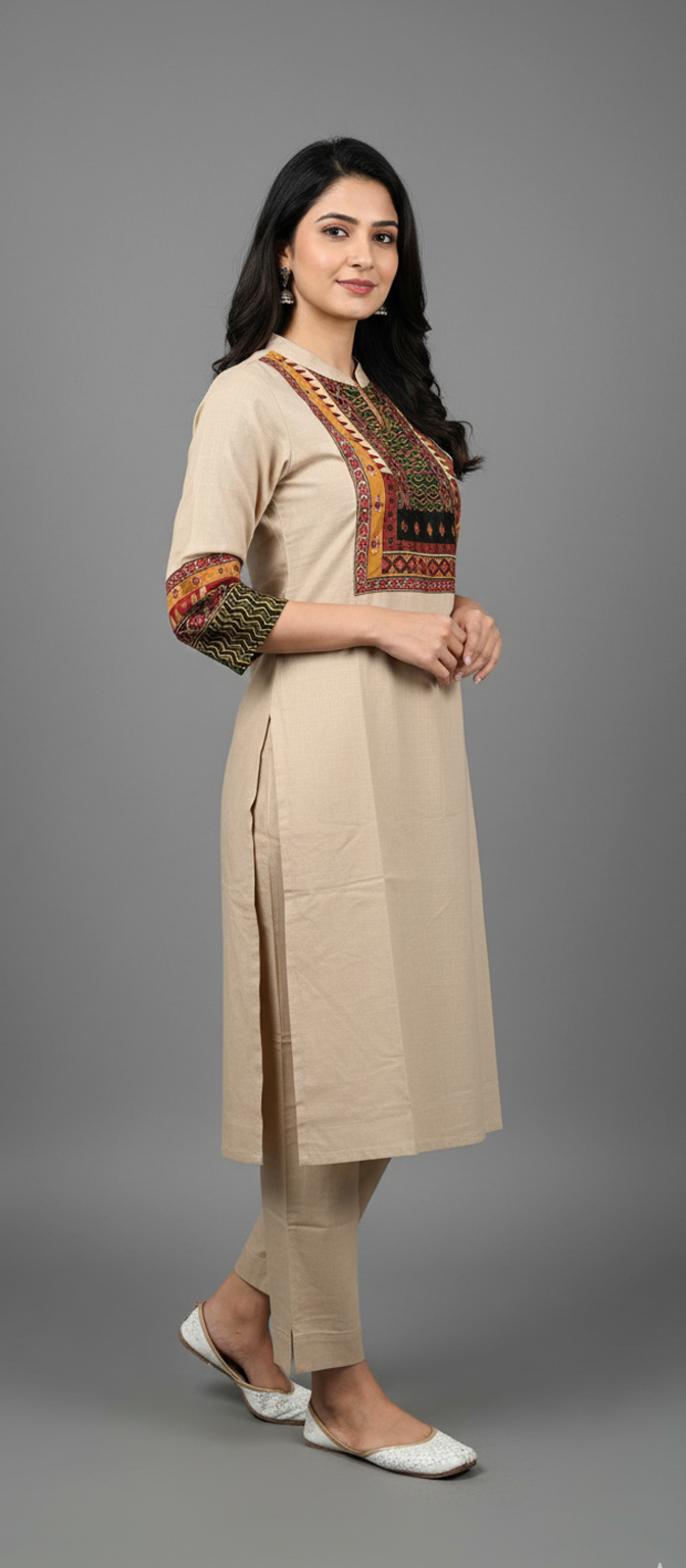 Cotton Embroidery Work Kurti with Pant Set