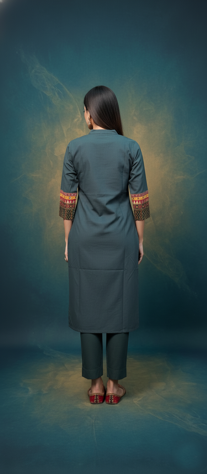 Cotton Embroidery Work Kurti with Pant Set