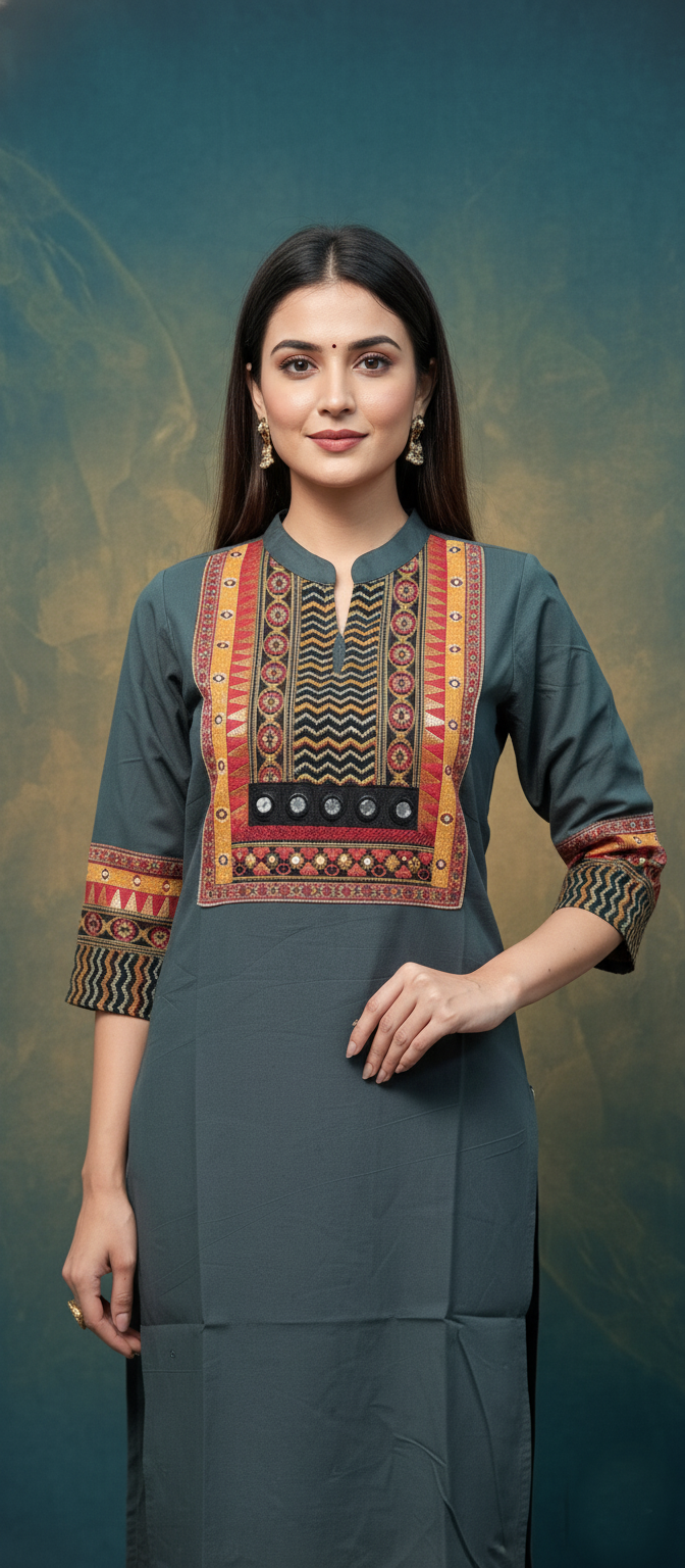 Cotton Embroidery Work Kurti with Pant Set
