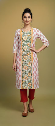 Floral Grace All-Over Printed Long Cotton Kurti