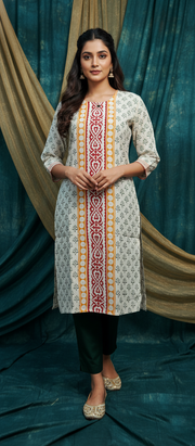 Stylish All-Over Printed Long Cotton Kurti