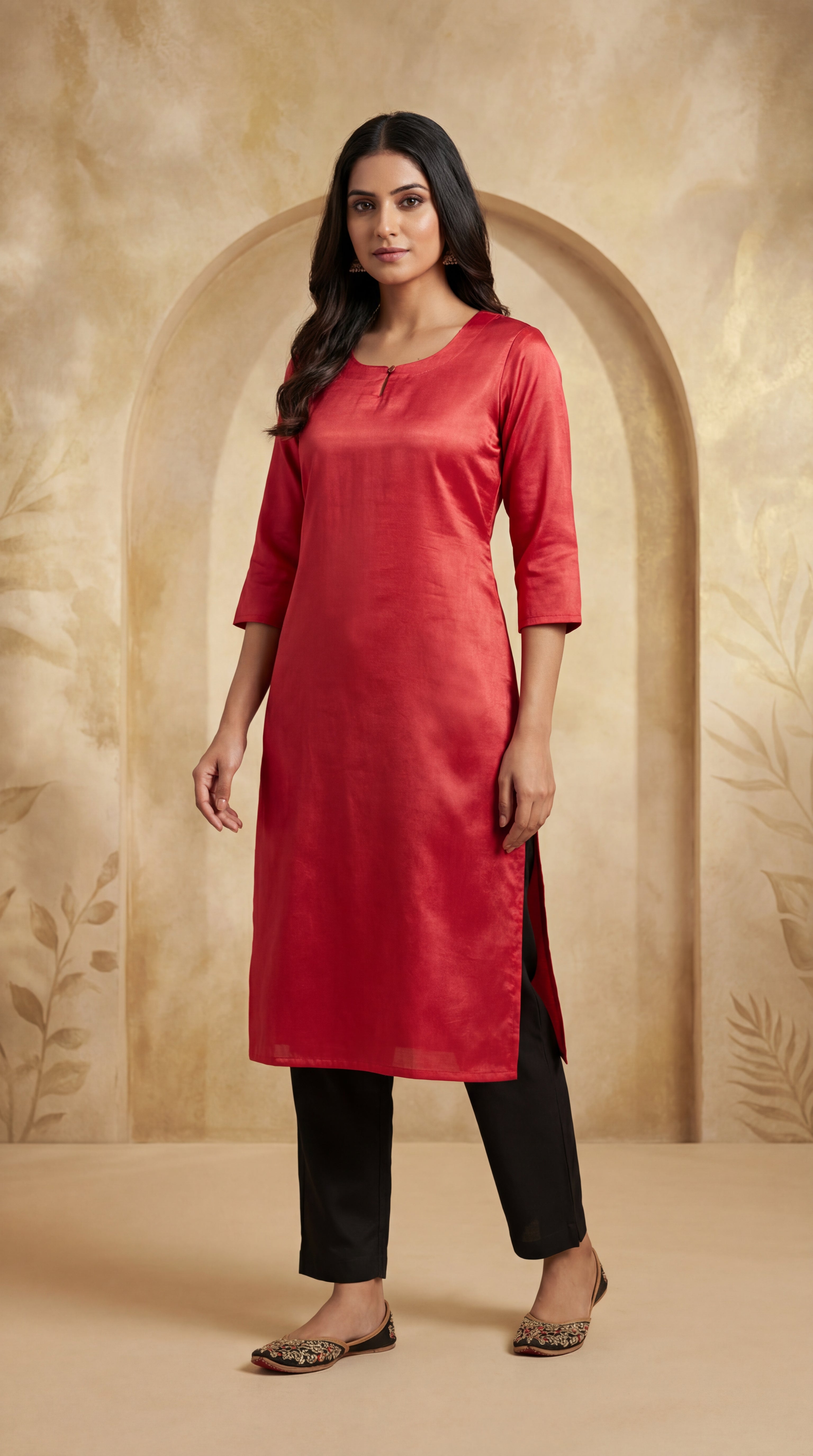 Classic Dark Peach Satin-Finish Gaji Silk Kurti