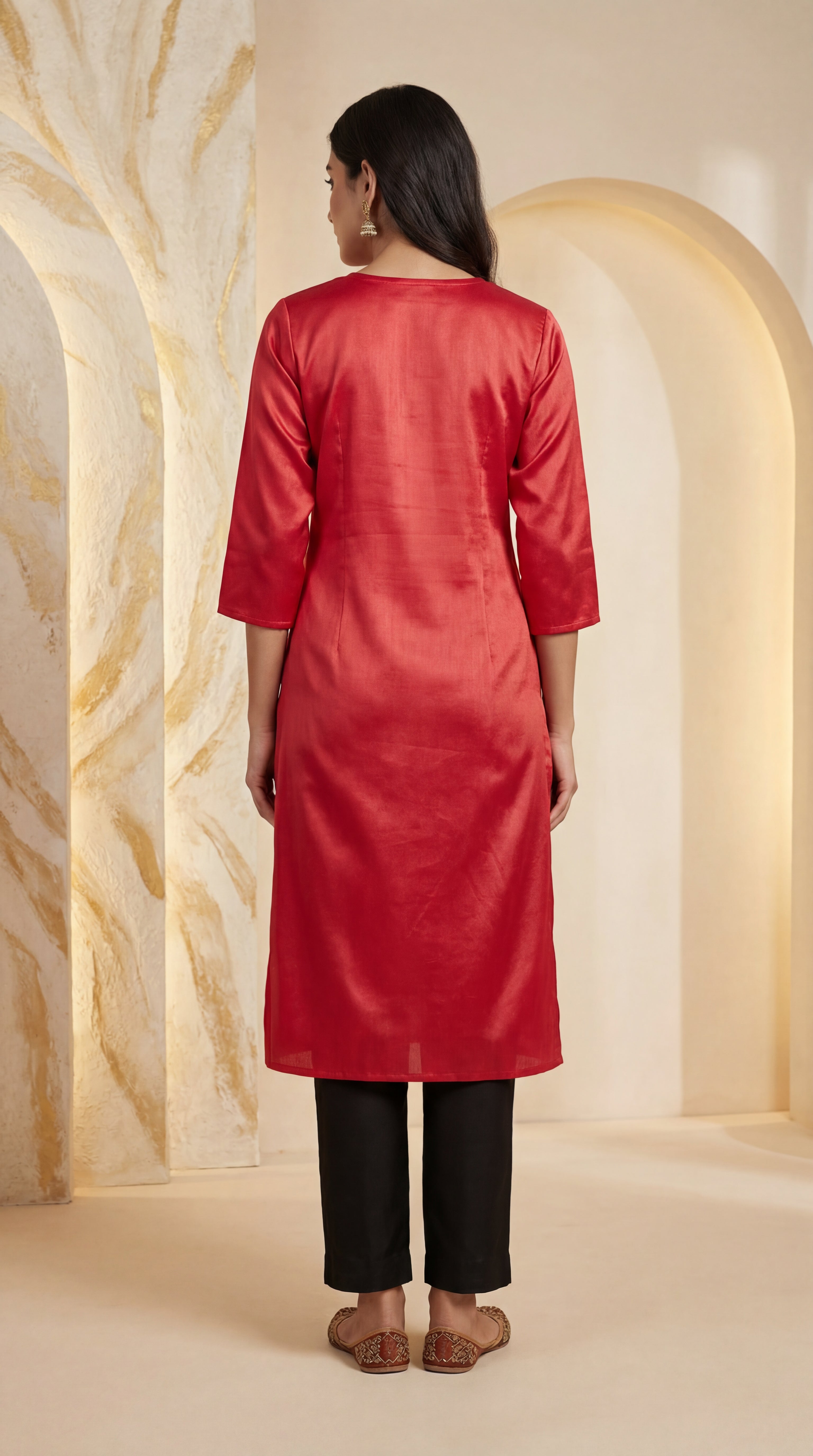 Classic Dark Peach Satin-Finish Gaji Silk Kurti