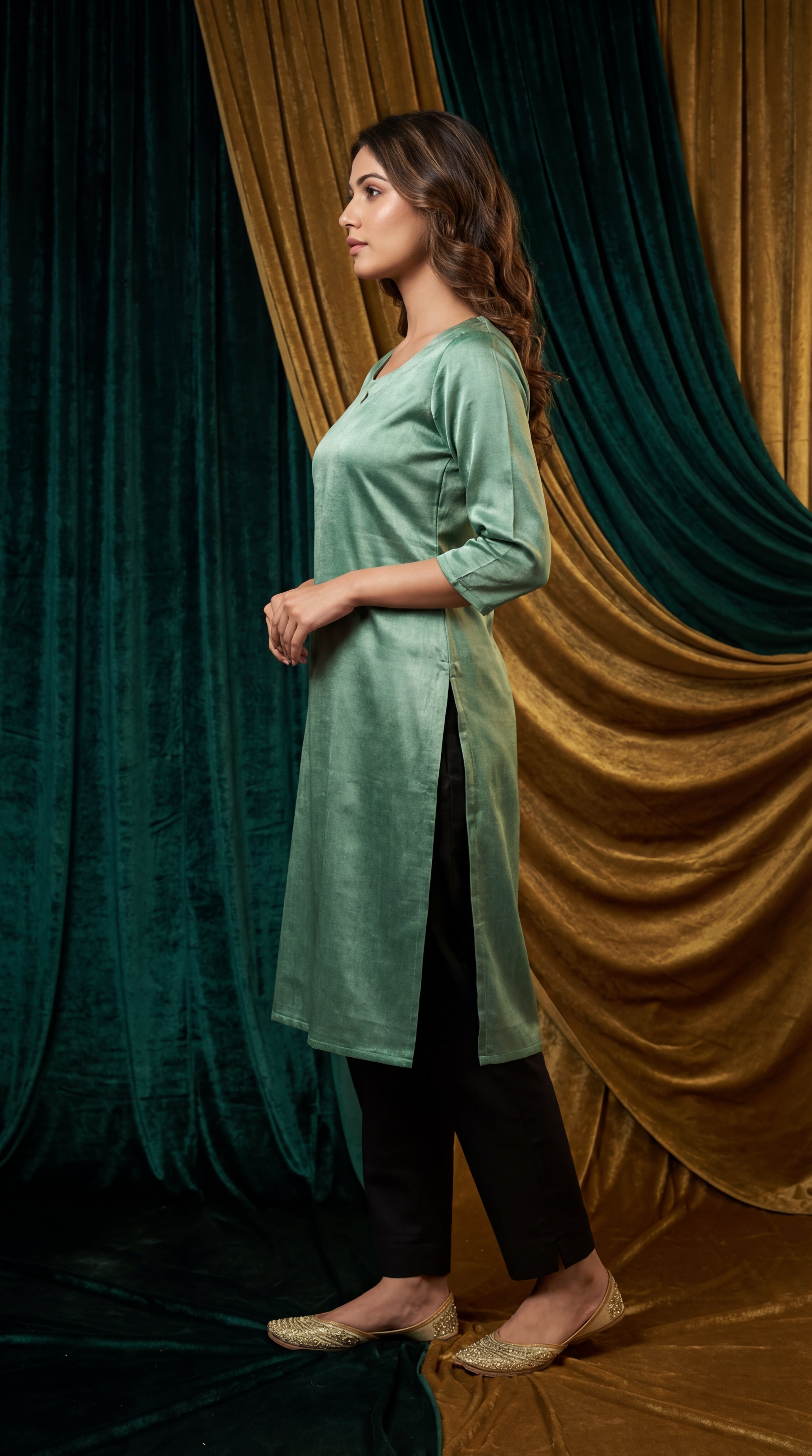 Classic Plain Gaji Silk Straight Kurti