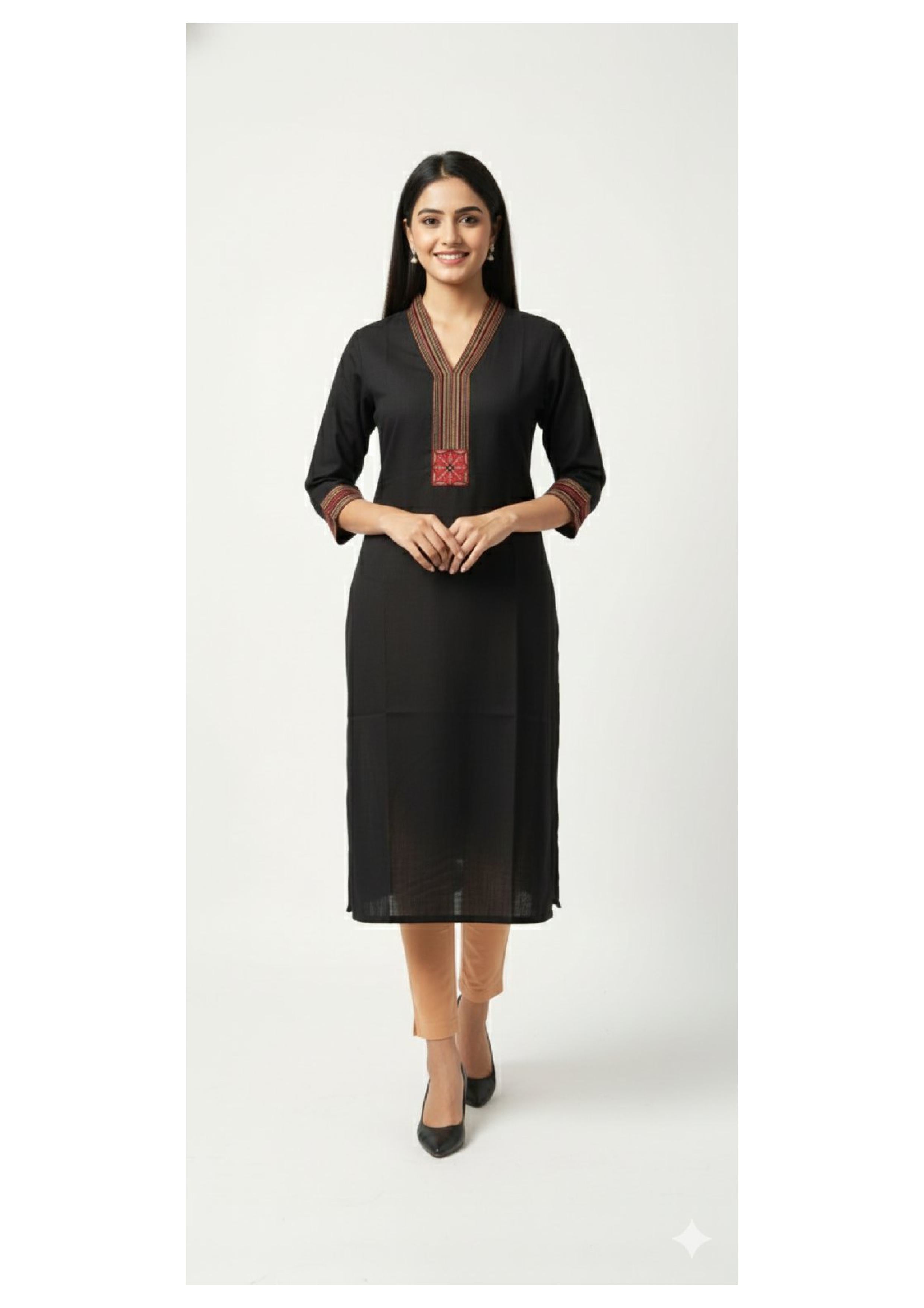 Stylish Long Kurti for Women with Thread Embroidered Neck work