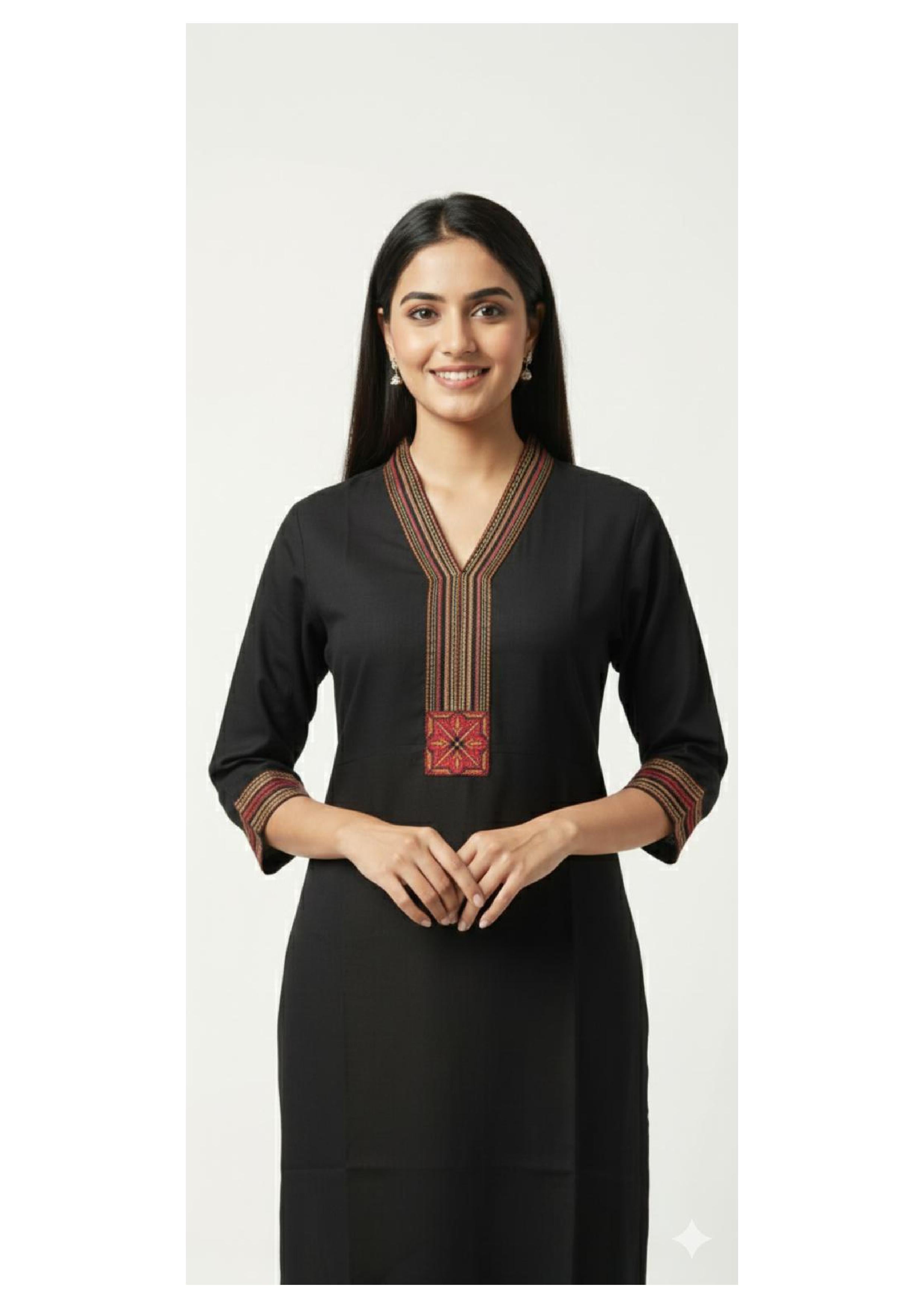Stylish Long Kurti for Women with Thread Embroidered Neck work