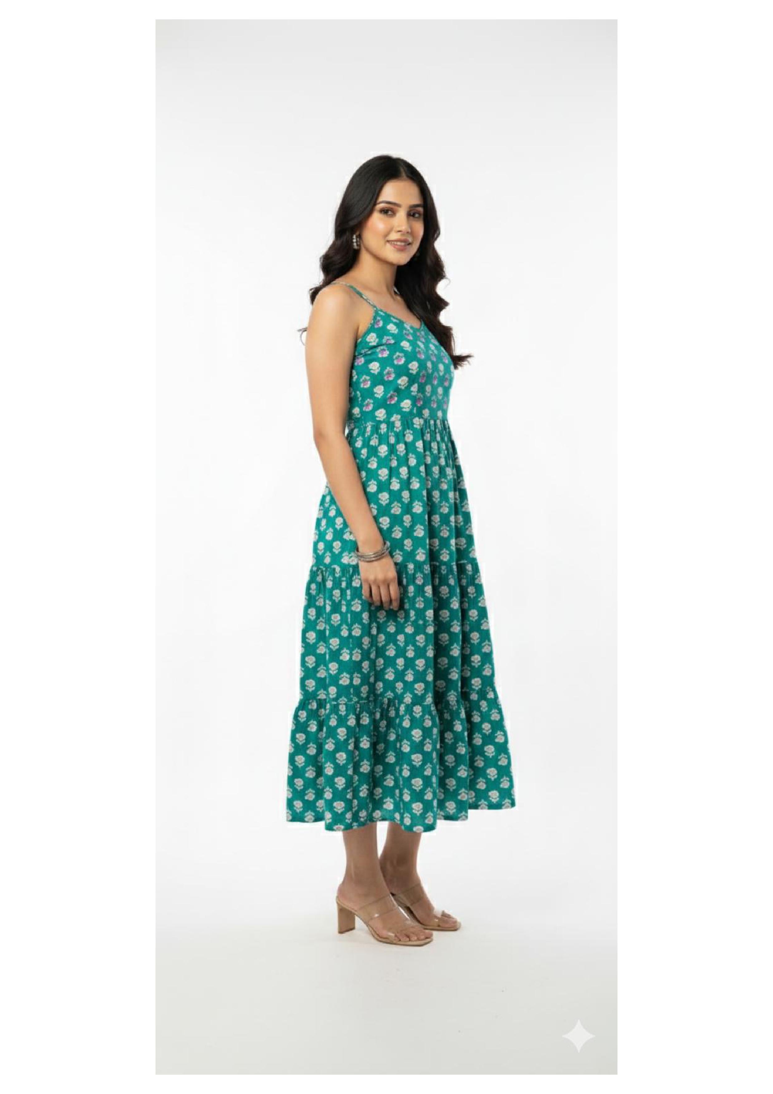 Embroidery & Mirror work Stylish Spaghetti Long Gown for Women