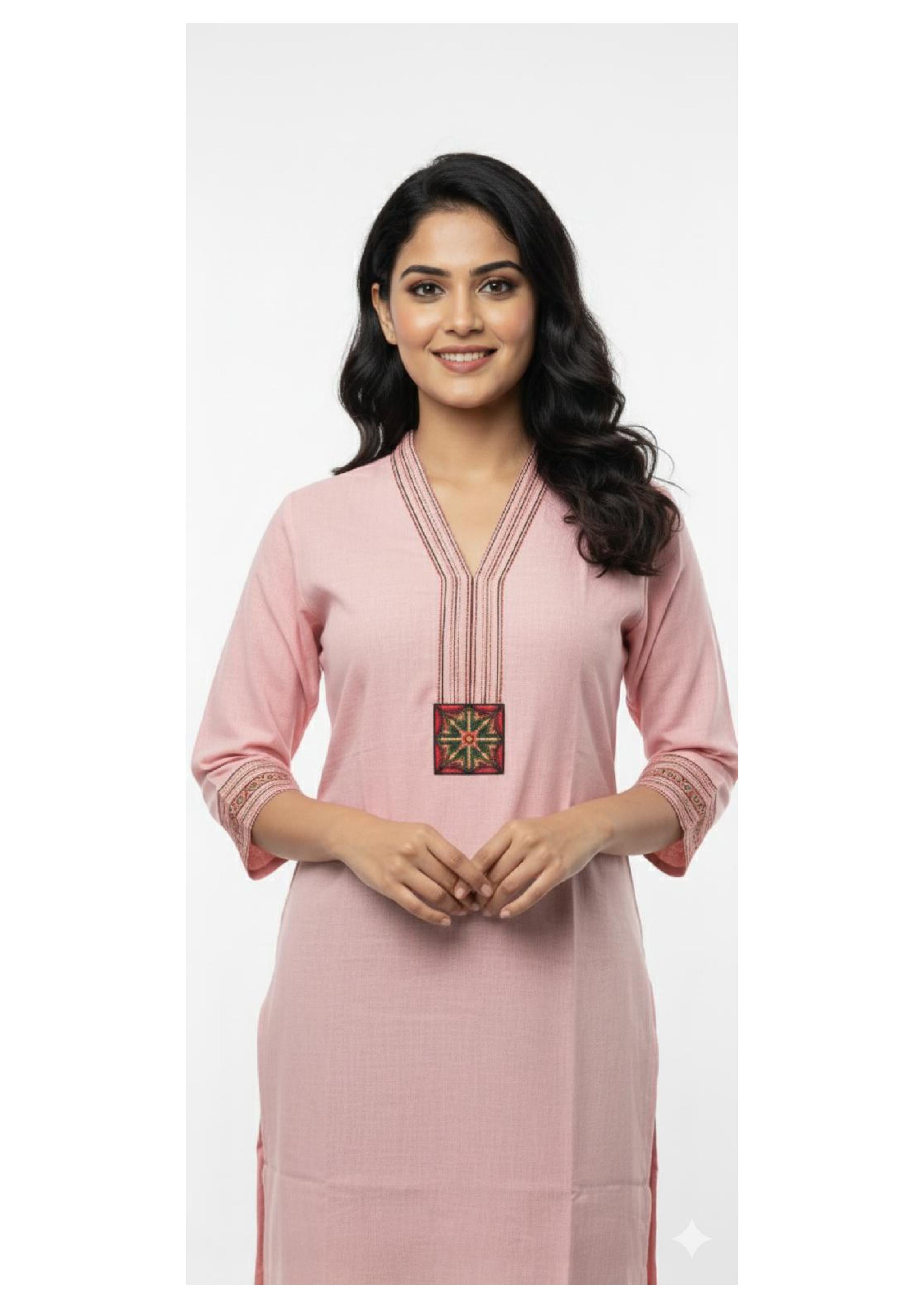 Stylish Long Kurti for Women with Thread Embroidered Neck work