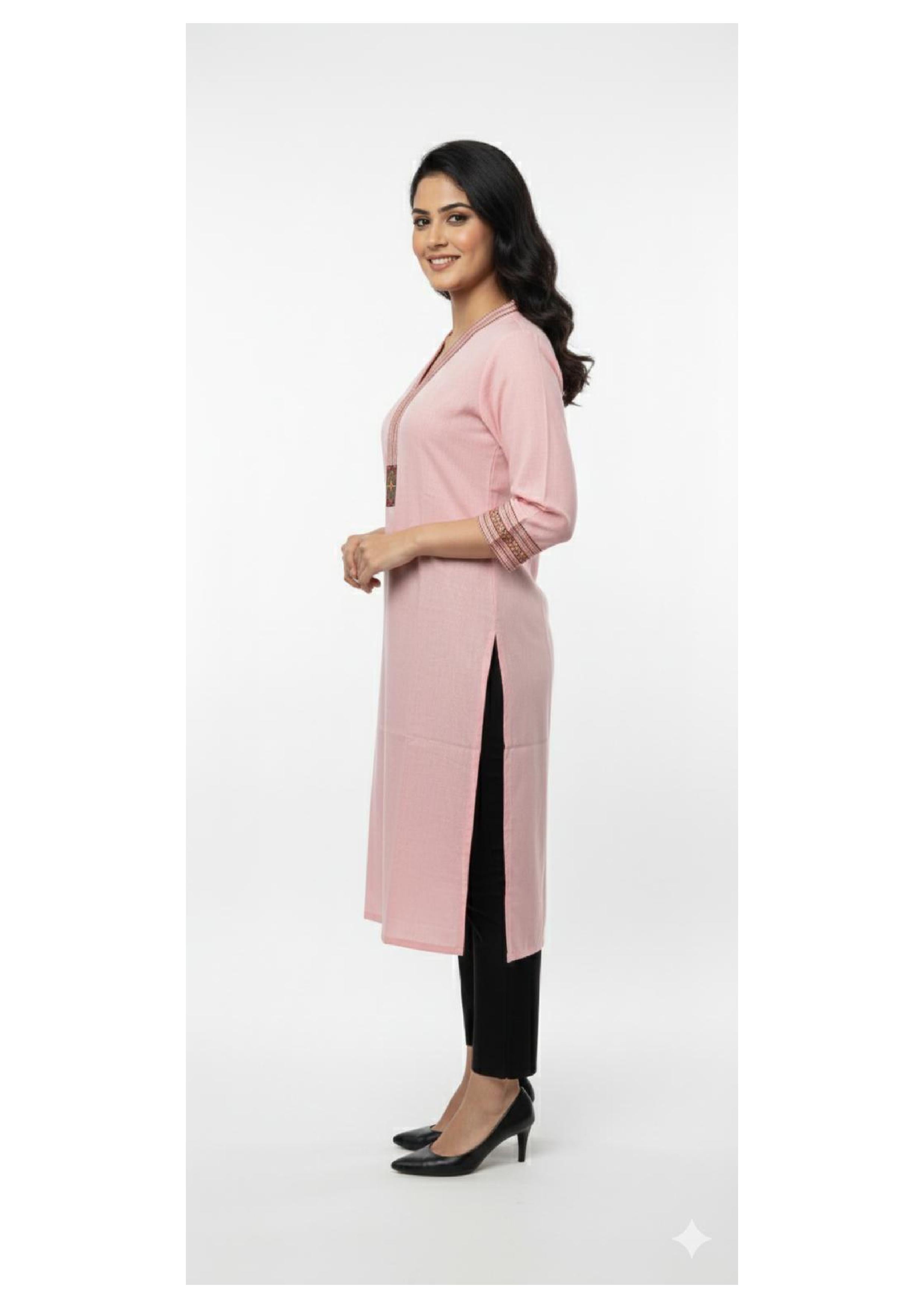 Stylish Long Kurti for Women with Thread Embroidered Neck work