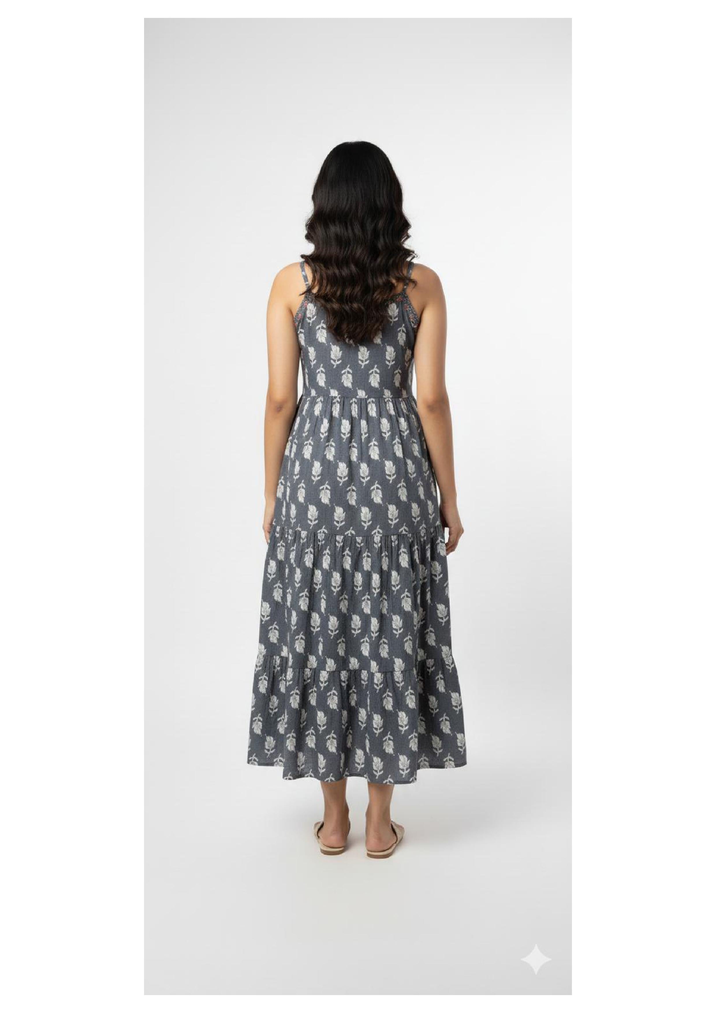 Embroidery & Mirror work Stylish Spaghetti Long Gown for Women